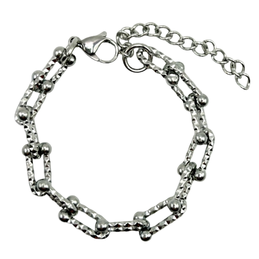 Silver Hammered Horseshoe Link Bracelet