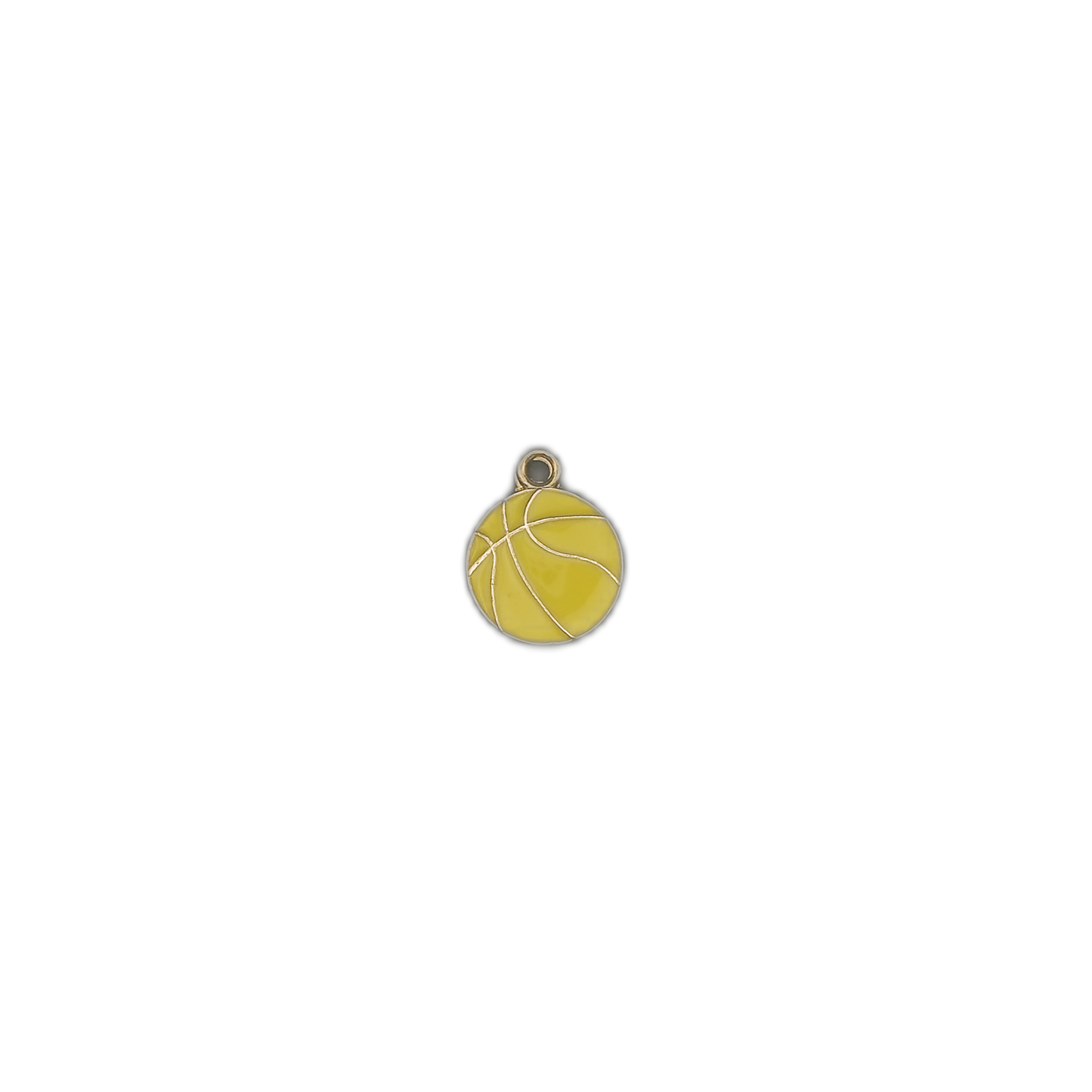 small yellow basketball charm centered on a black background