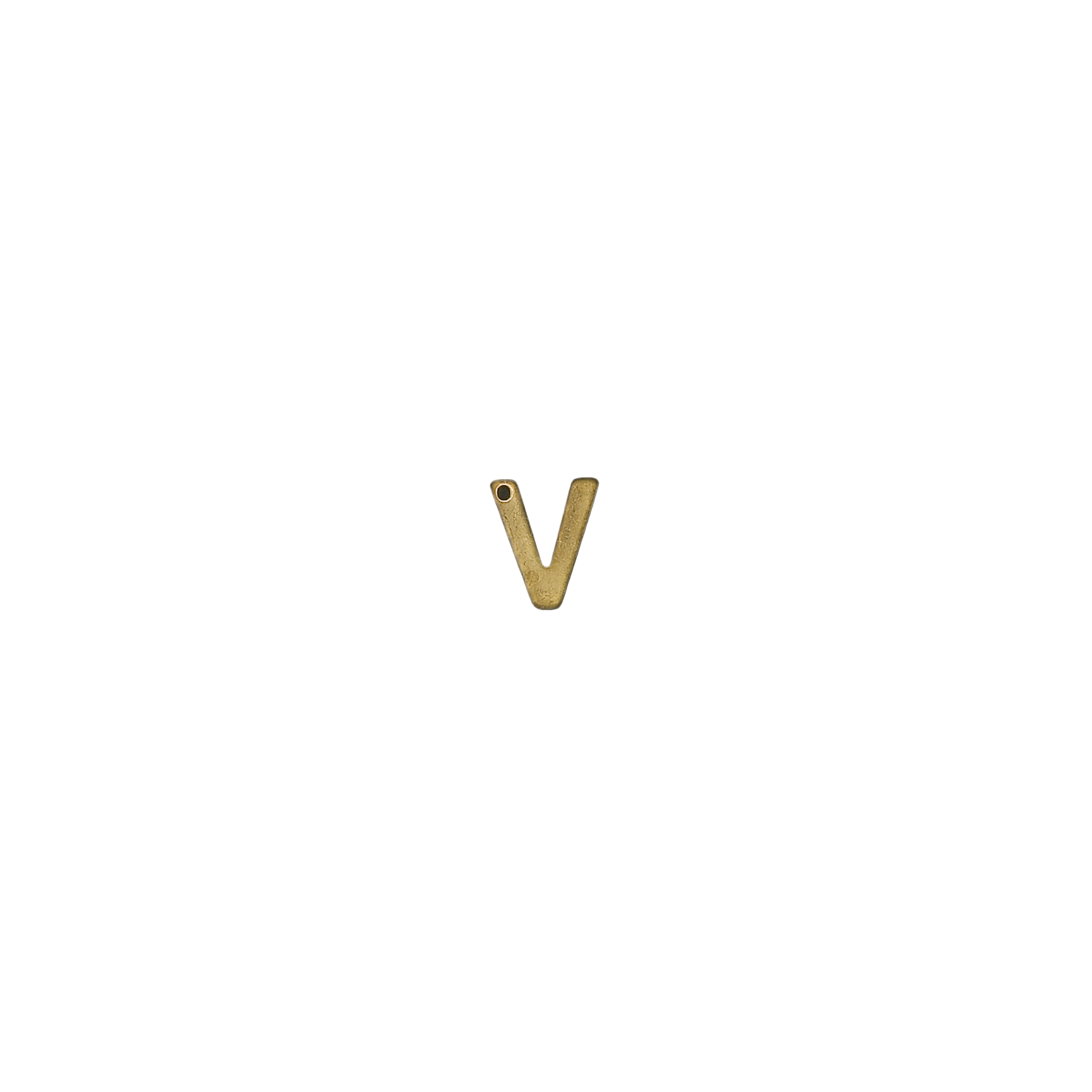 small matte gold letter V charm centered on black background