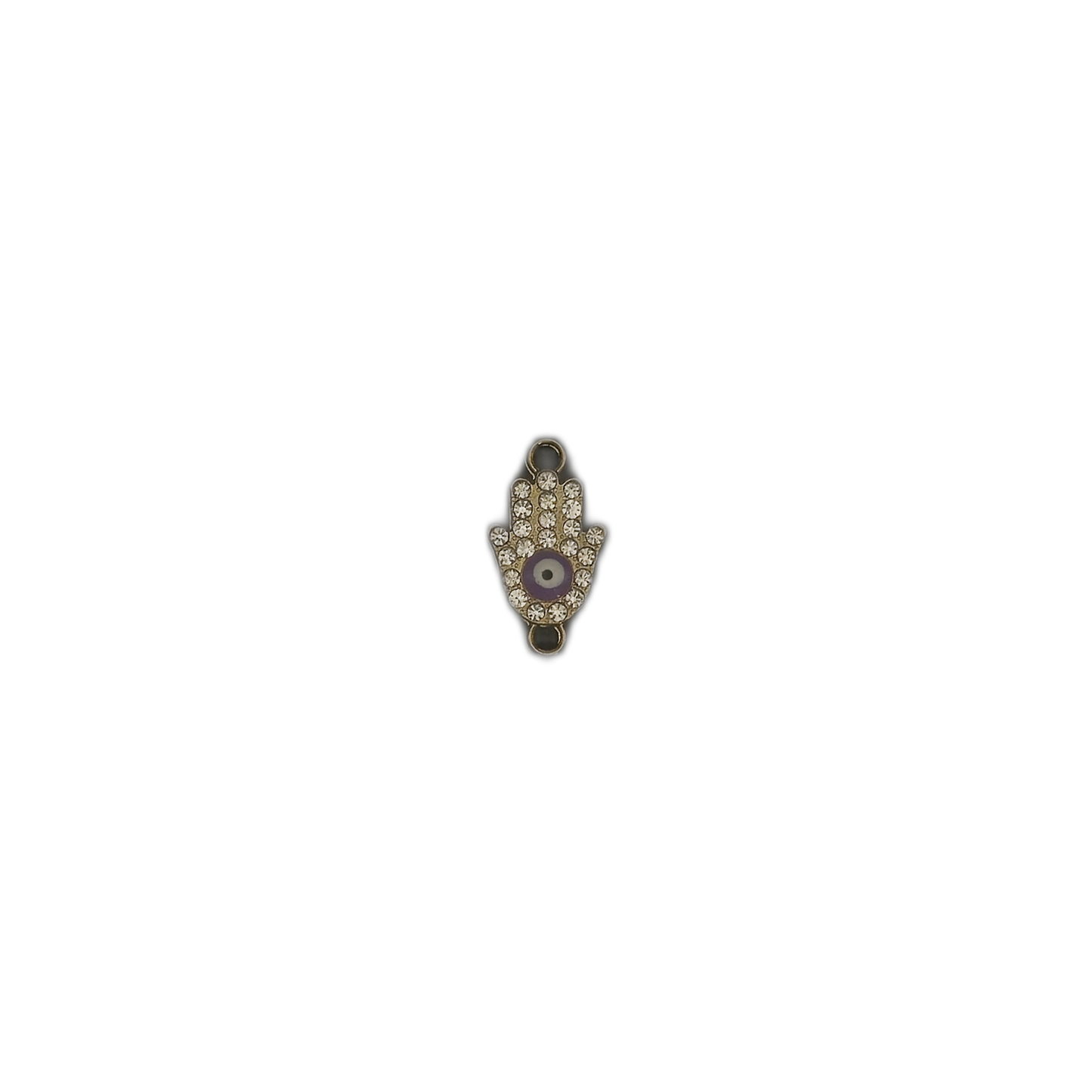 small rhinestone hamsa charm centered on a black background