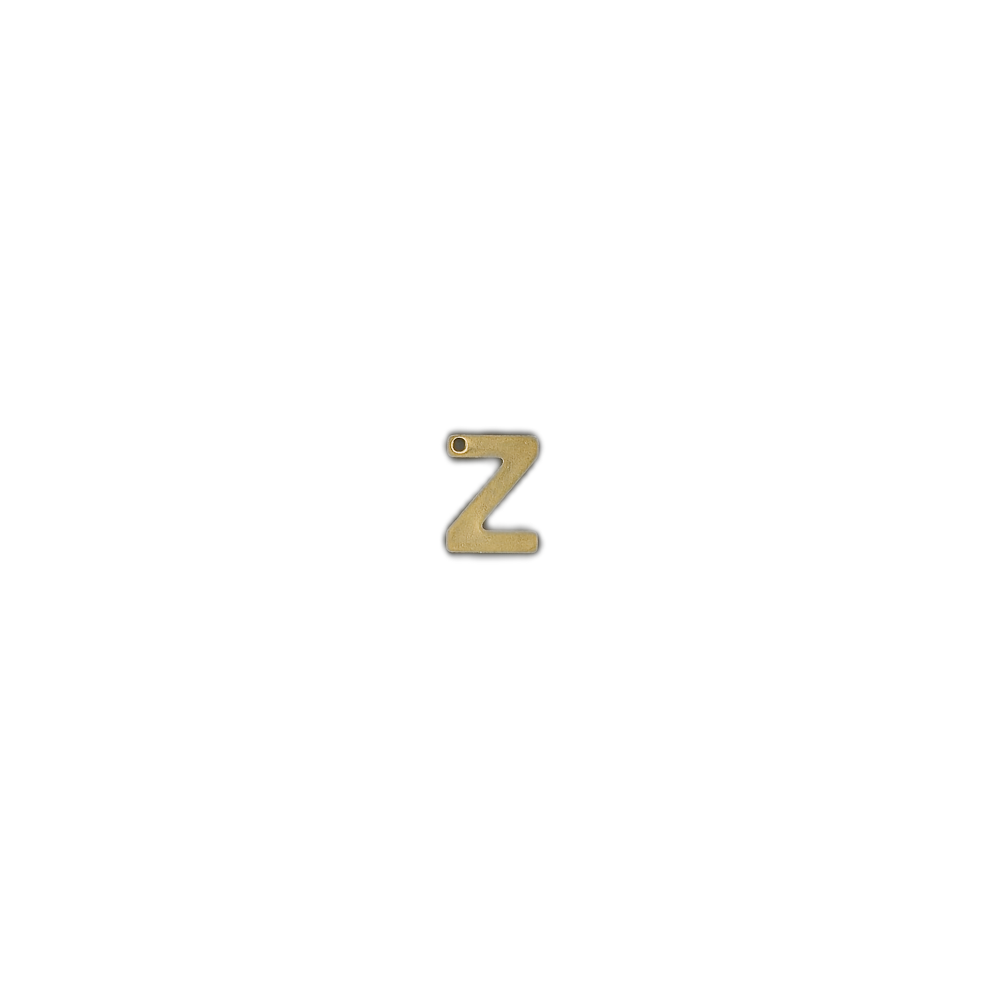 Small gold letter Z charm centered on a black background with wide margins.