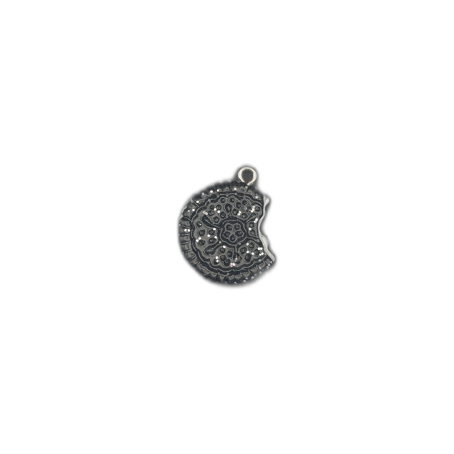 bitten sandwich cookie charm centered on a black background