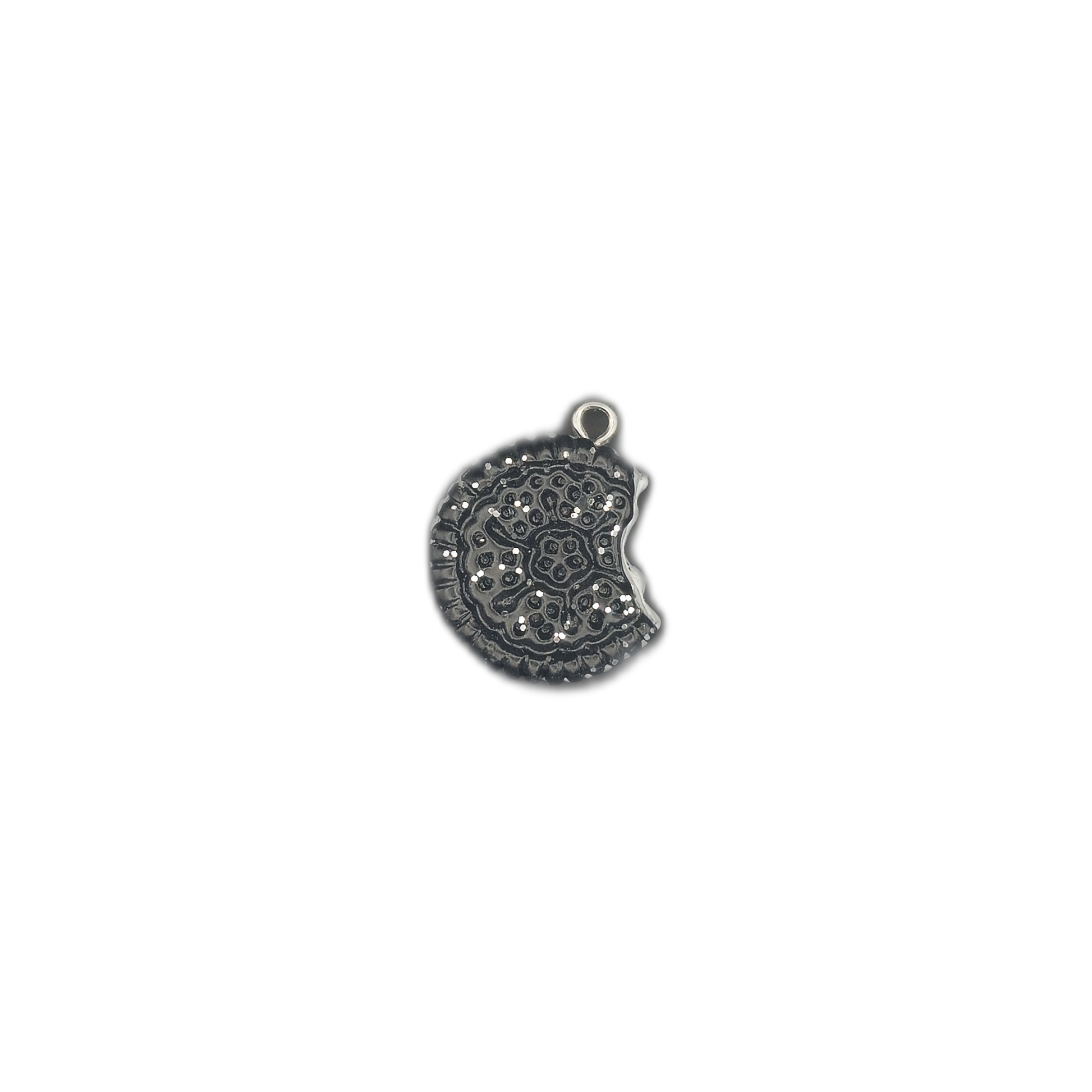 bitten sandwich cookie charm centered on a black background