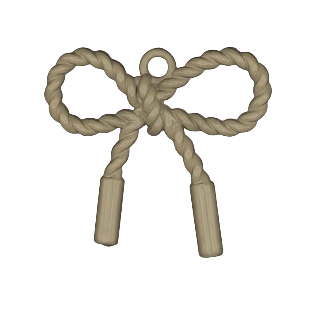 close-up of a gold-tone rope bow charm