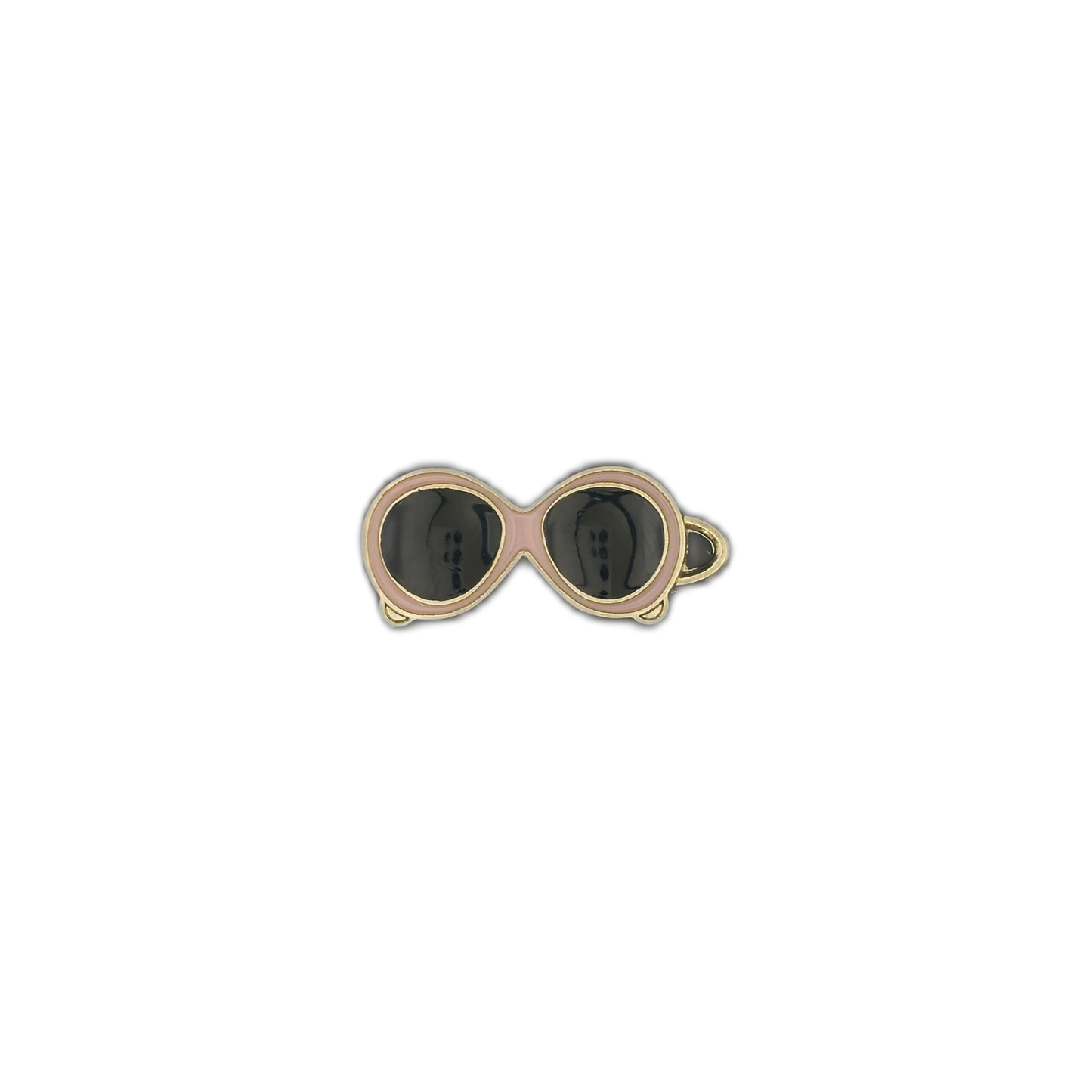 small pink sunglasses charm centered on black background