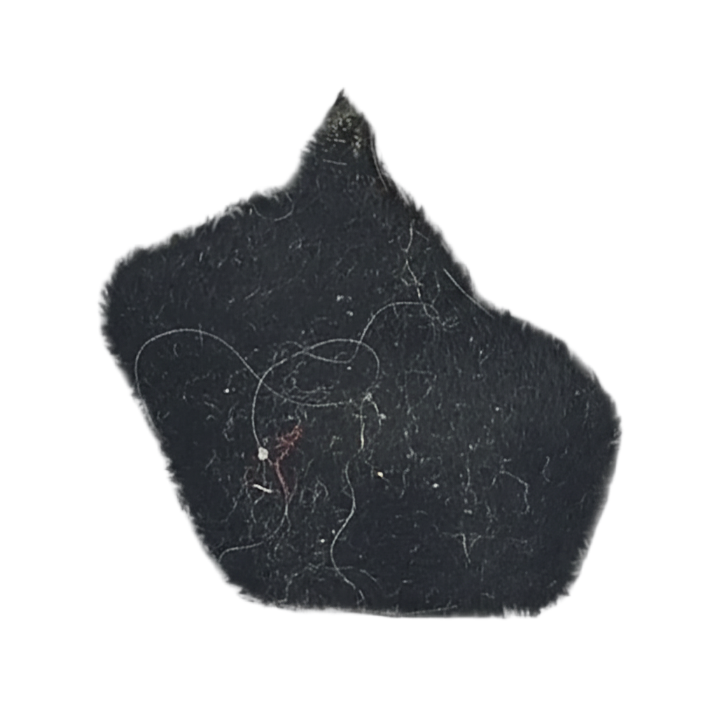 close-up of a small matte black pebble-shaped charm on a black background