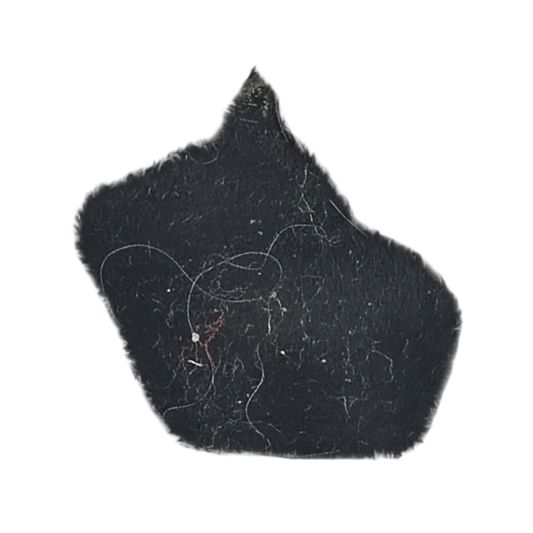 close-up of a small matte black pebble-shaped charm on a black background