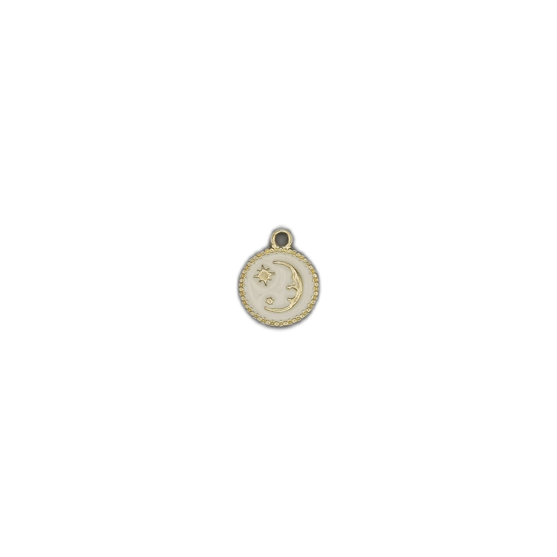 small round moon and stars charm on black background