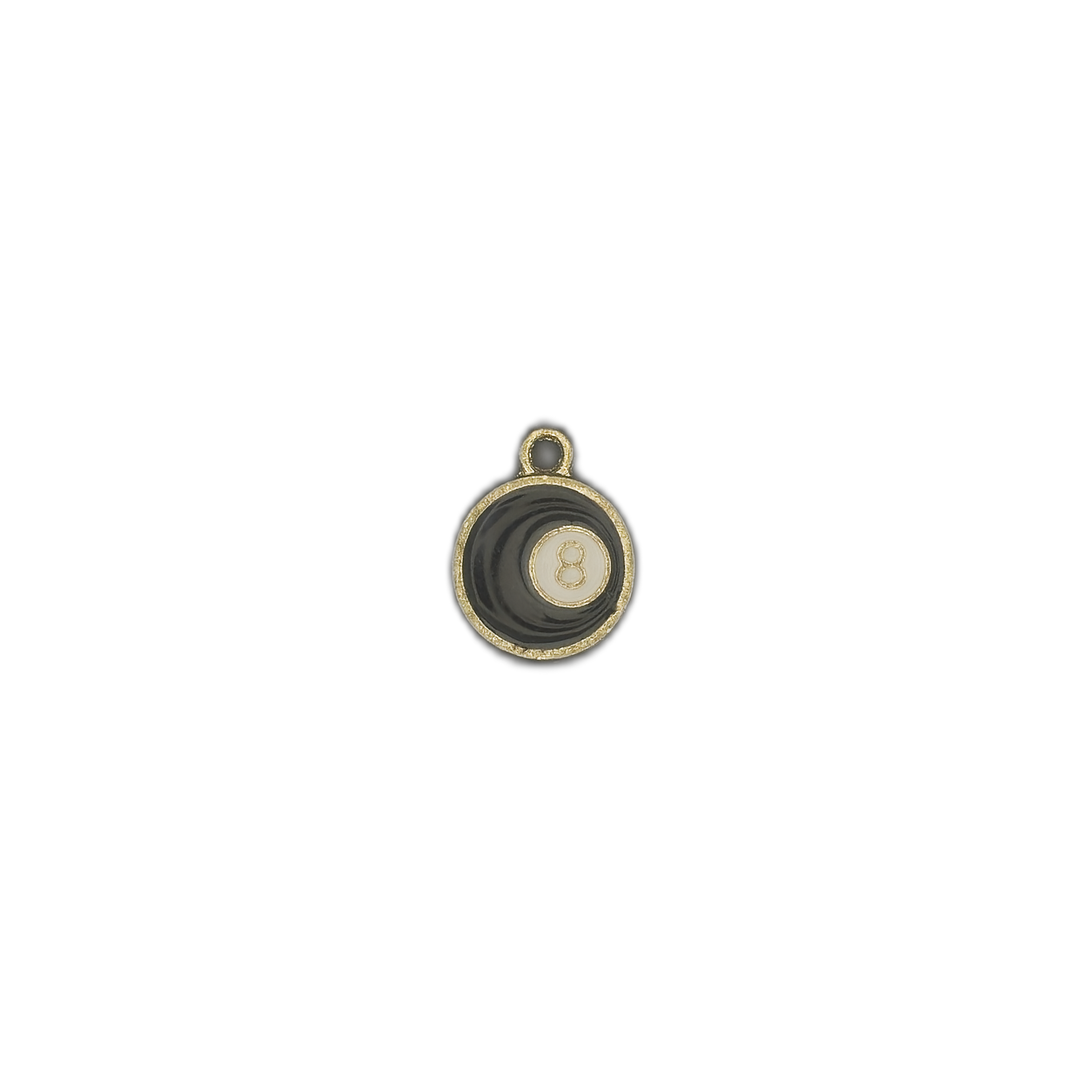 small round 8-ball charm centered on black background