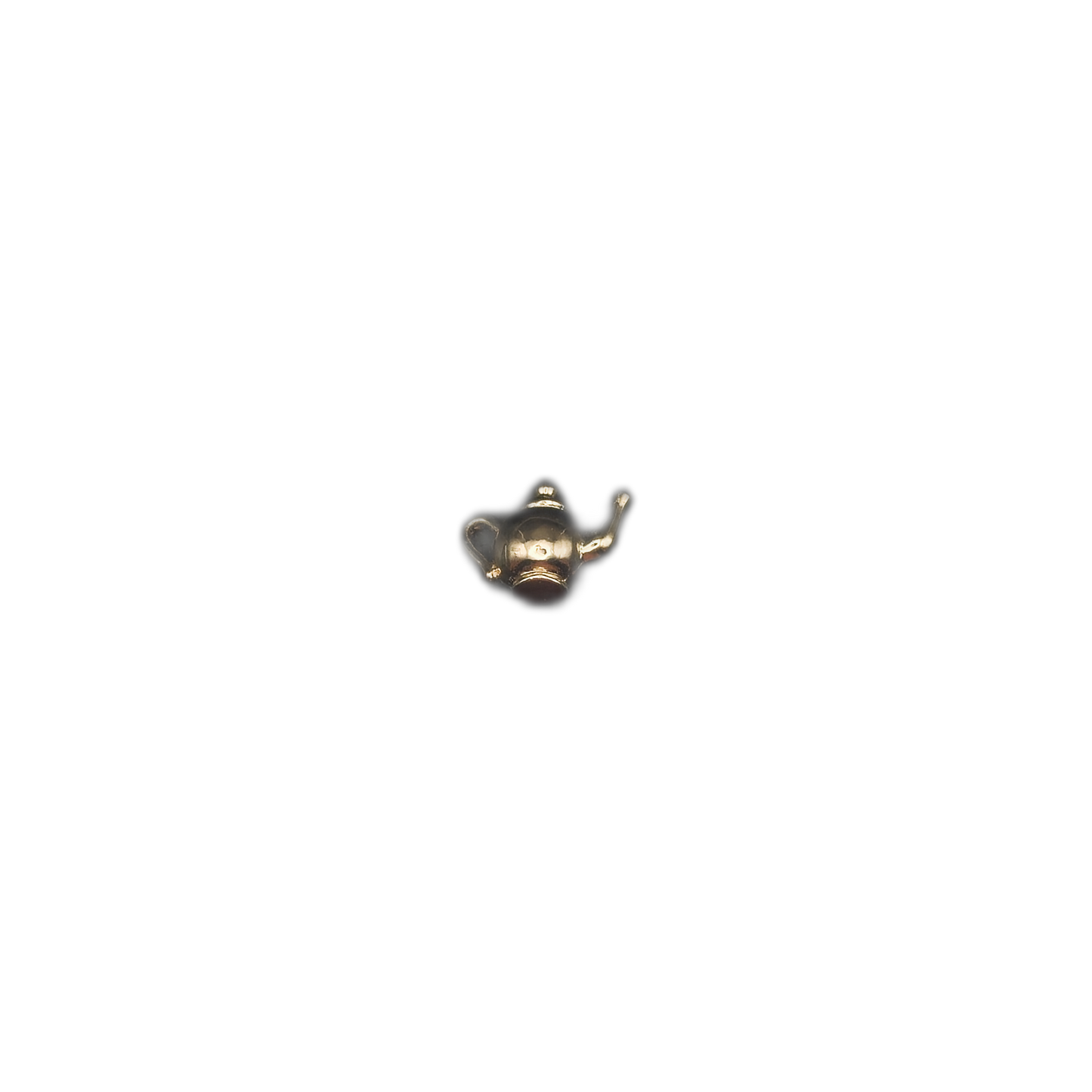 small gold teapot charm centered on black background