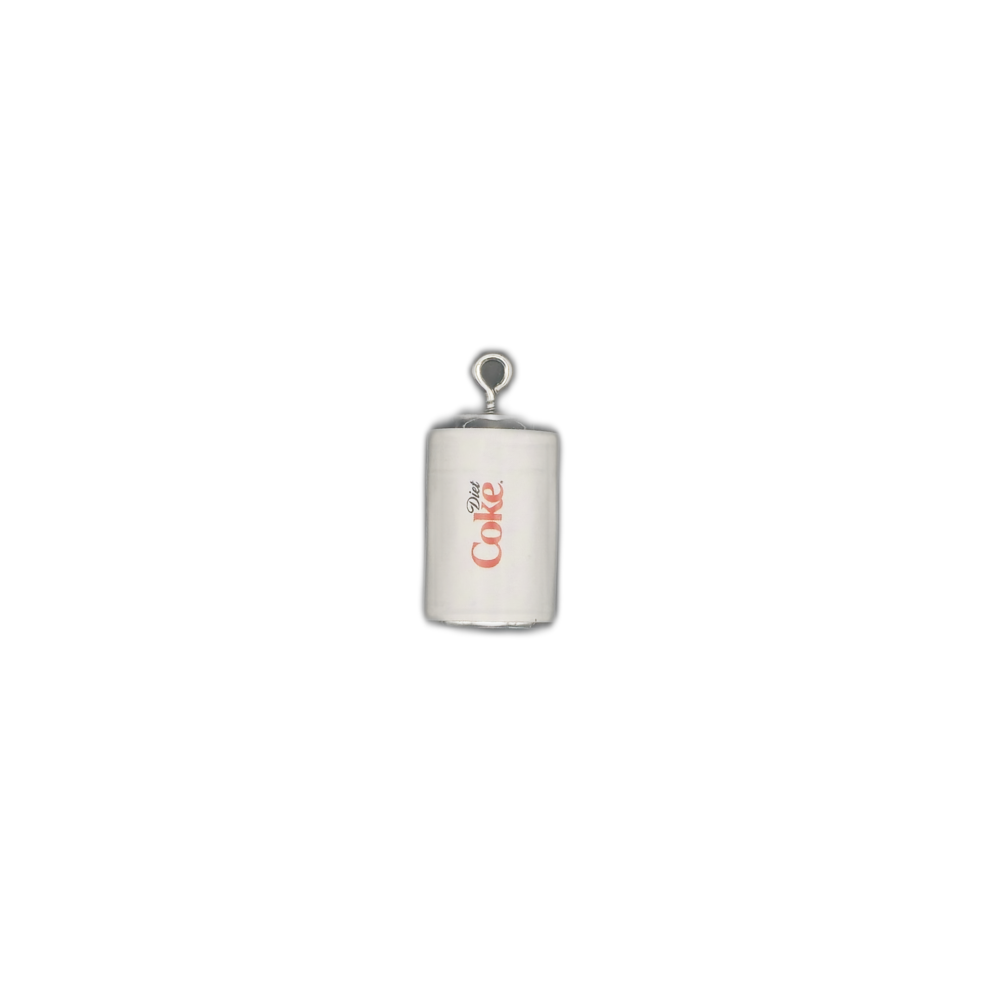 small white diet soda can charm centered on a black background