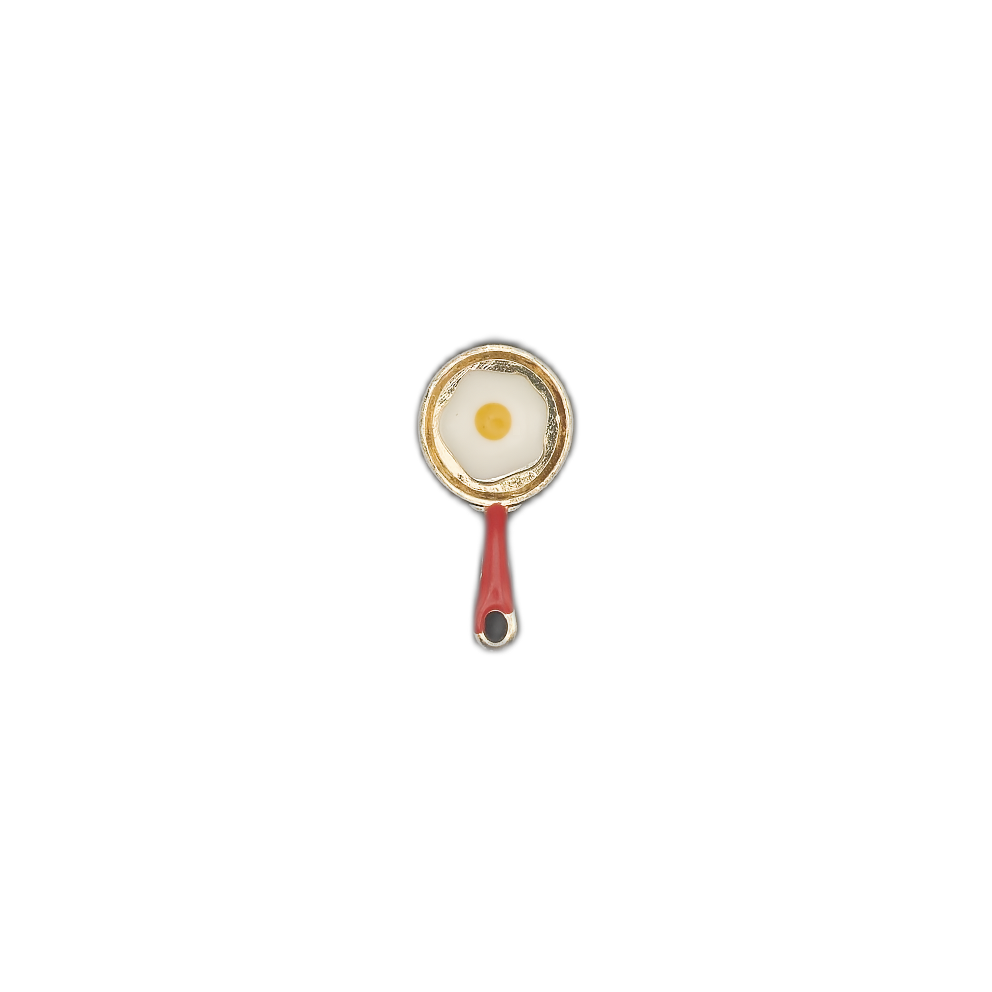 small frying pan egg charm centered on black background