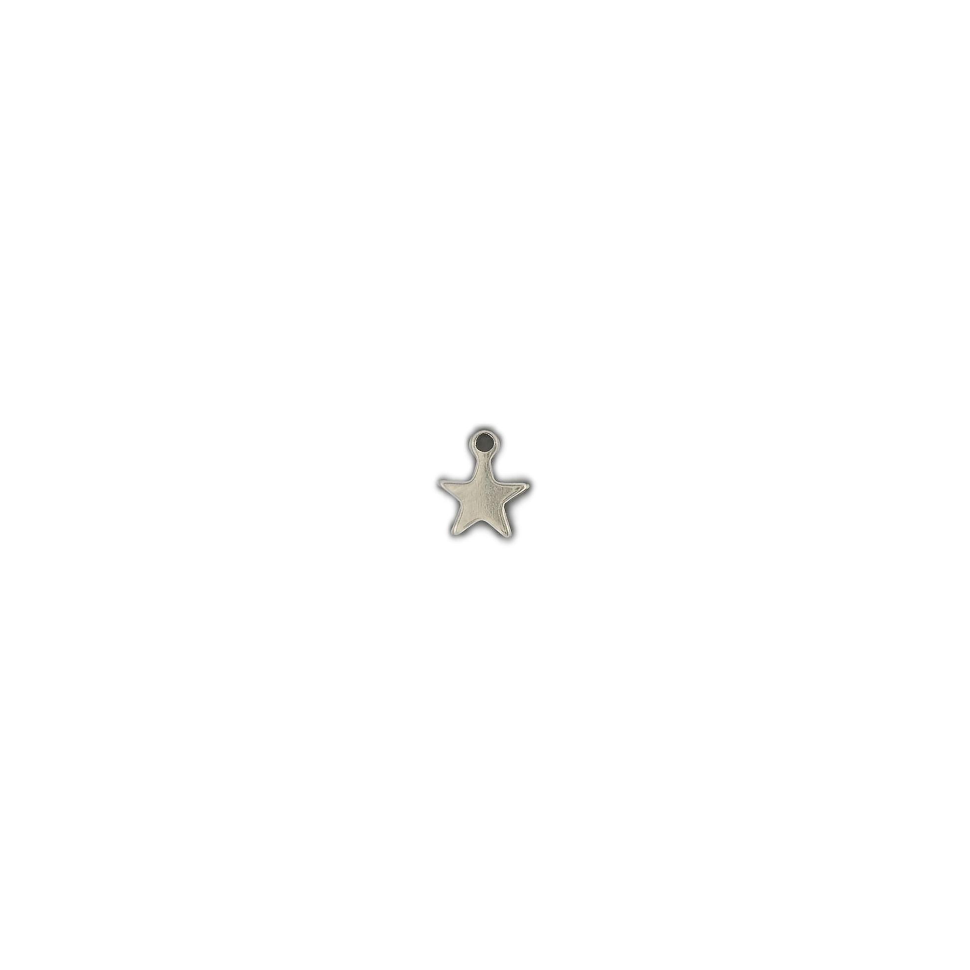 small silver-tone star charm centered on black background