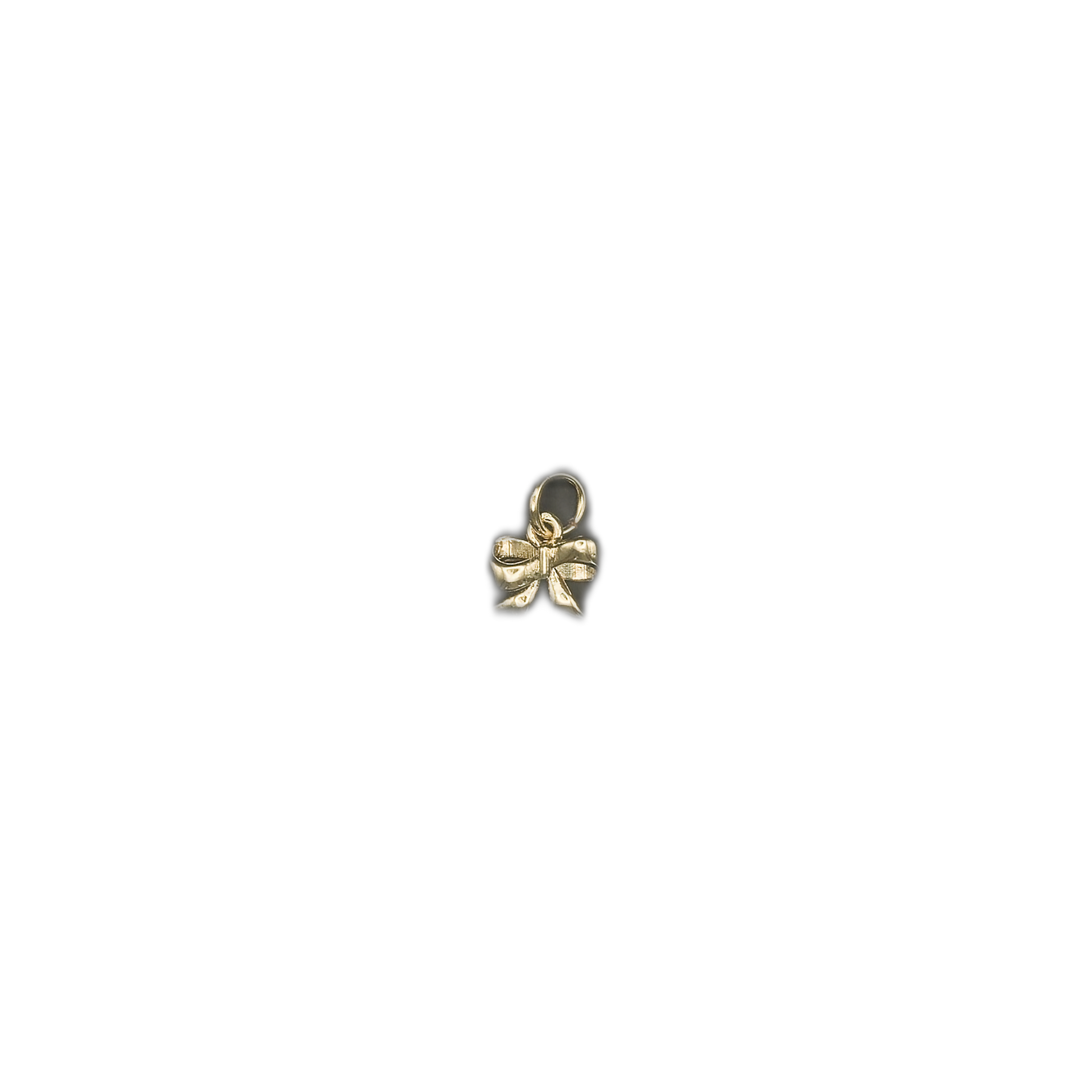 small gold bow charm centered on a black background