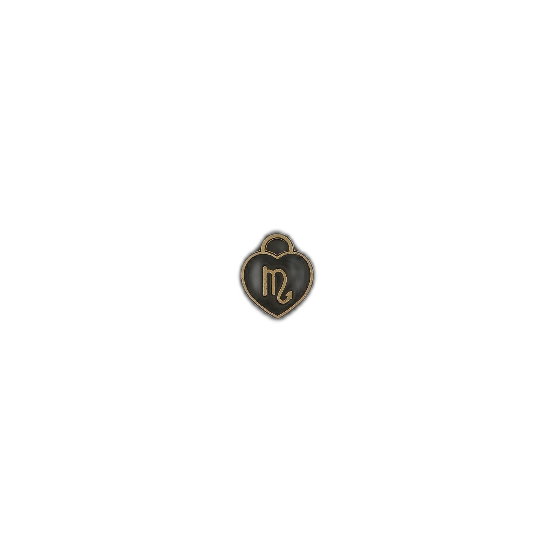 small heart-shaped scorpio zodiac charm centered on a black background