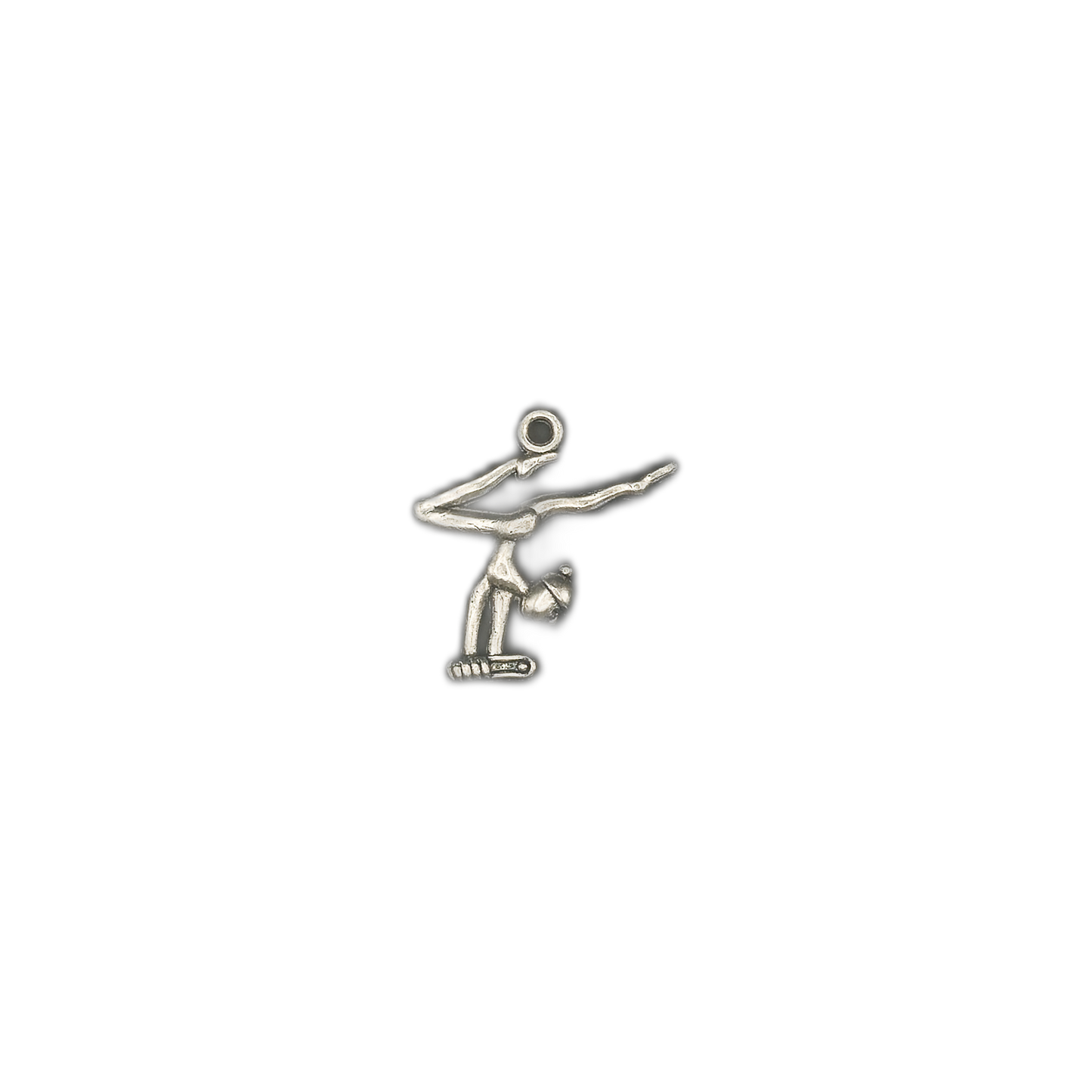 small silver-tone figure skater charm centered on black background