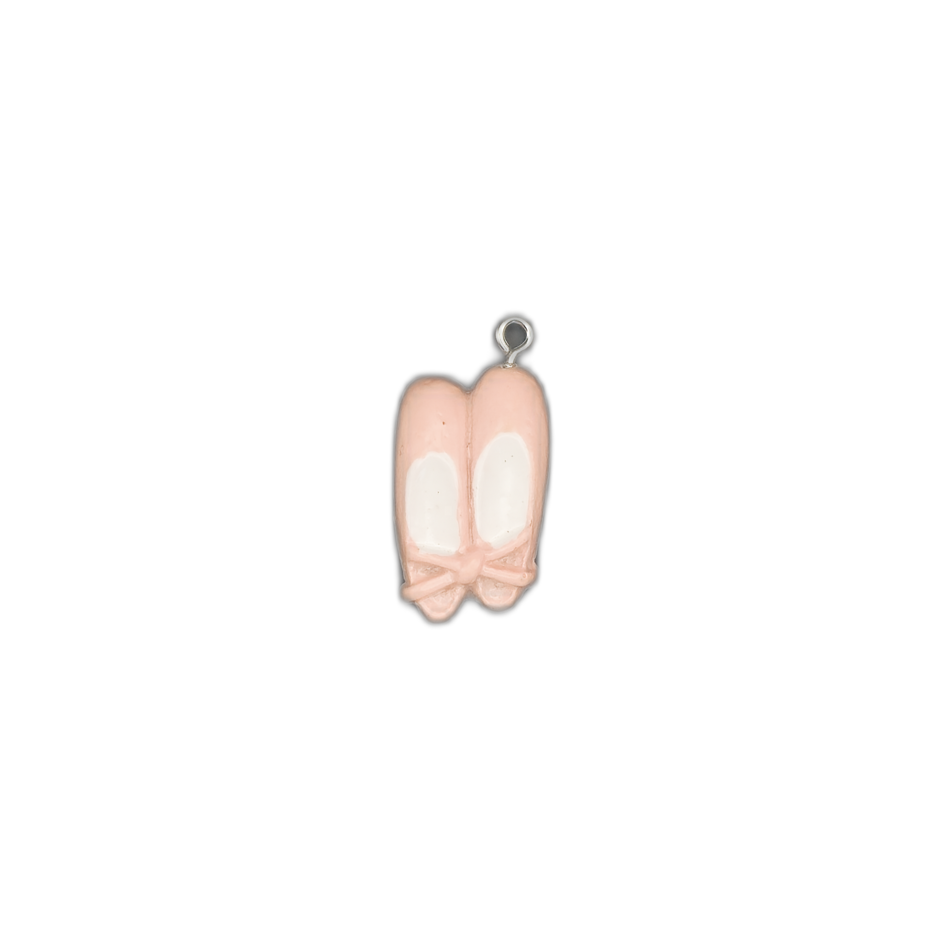 small pink ballet slippers charm centered on black background