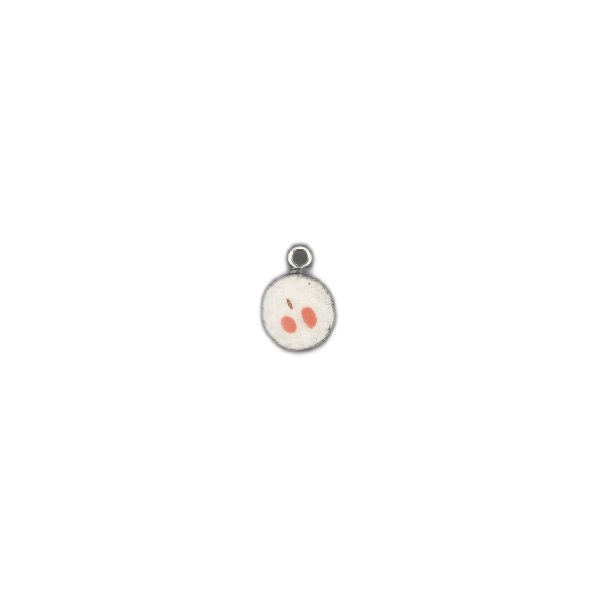 small round sushi roll charm centered on black background