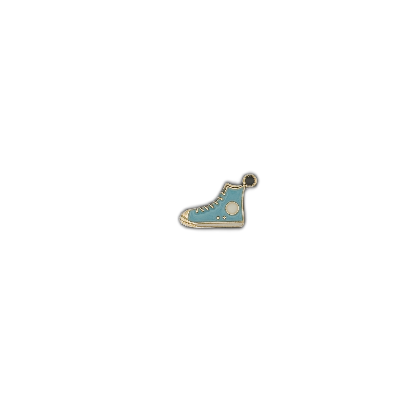 small blue high-top sneaker charm on black background