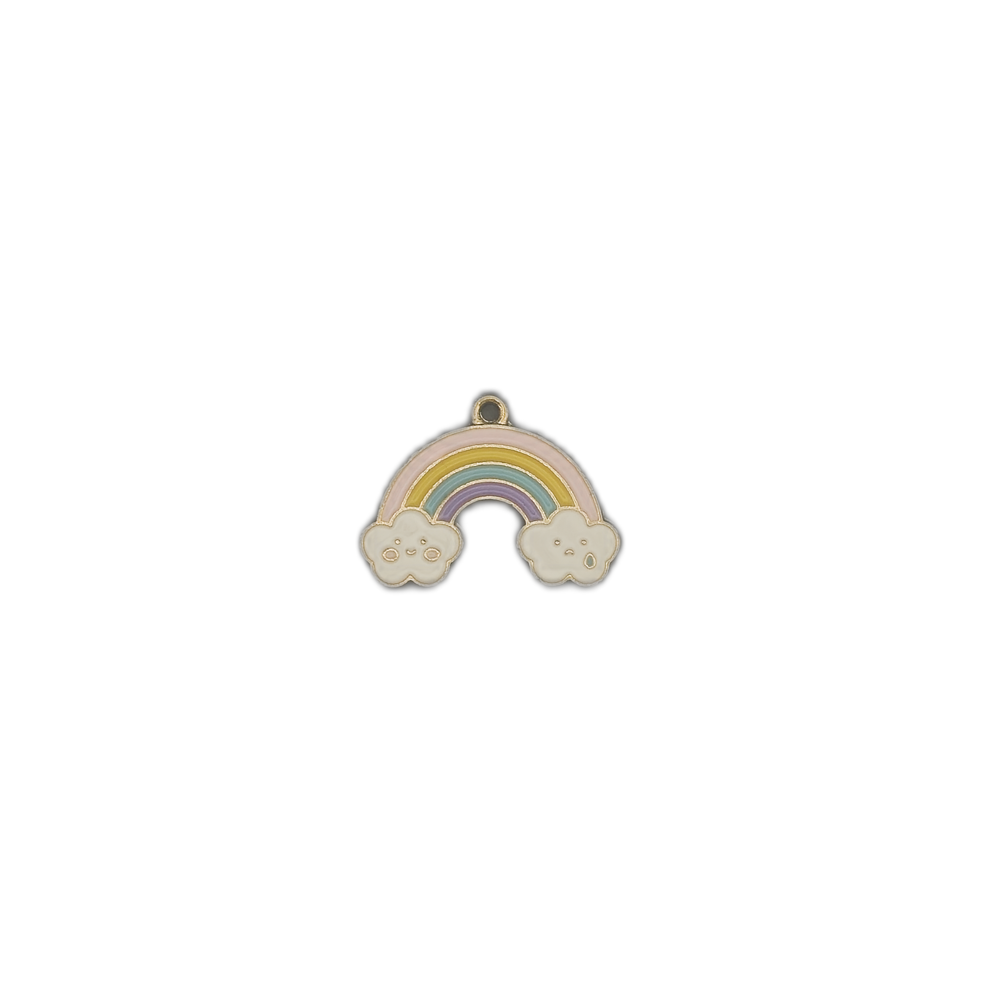 small pastel rainbow cloud charm centered on a black background