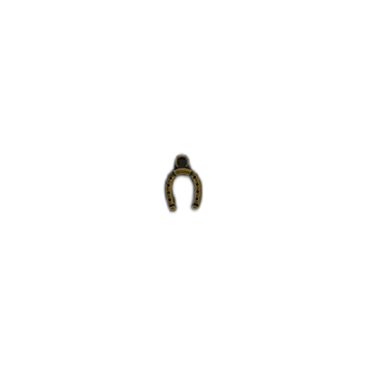 small gold-tone horseshoe charm on a black background