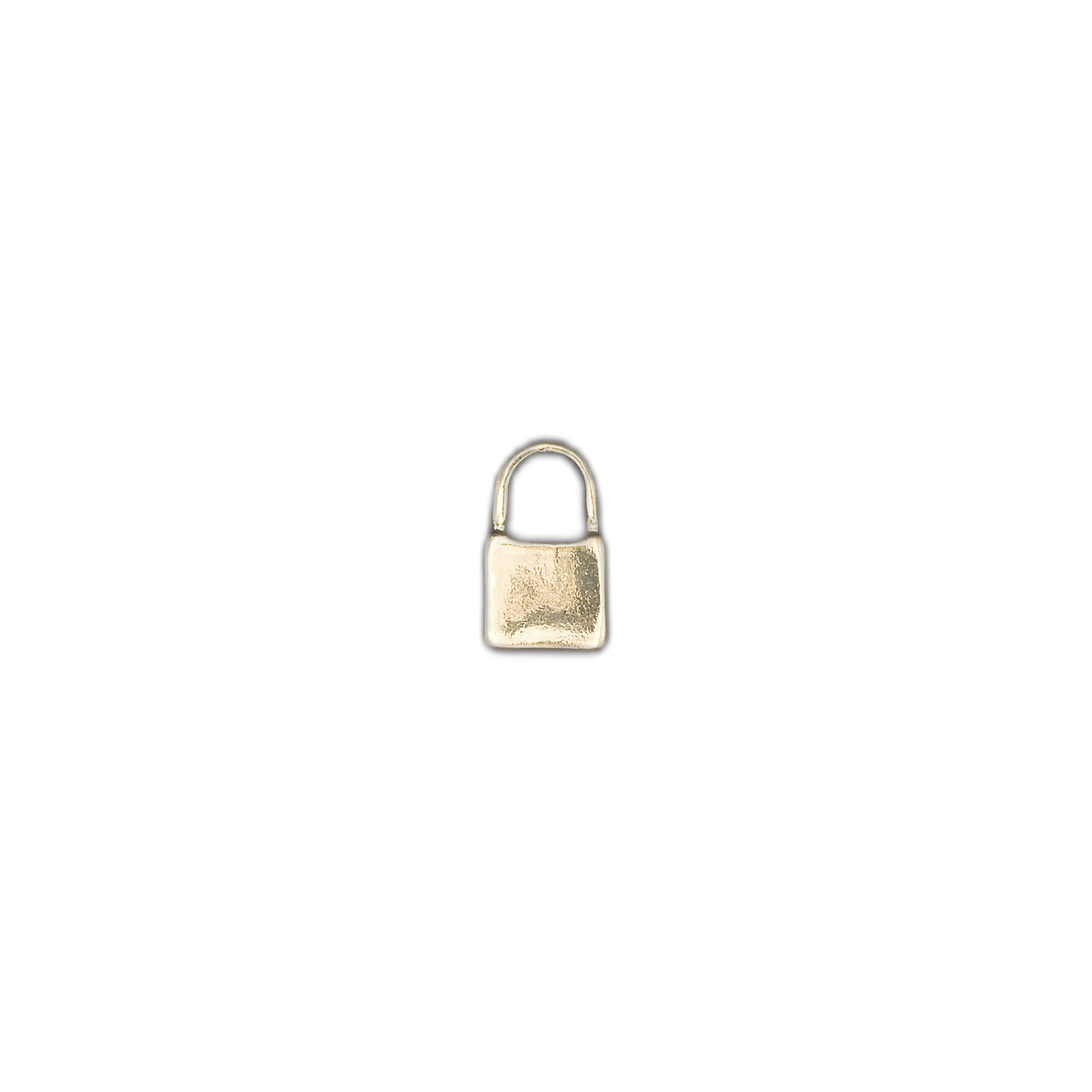 small gold padlock charm centered on a black background