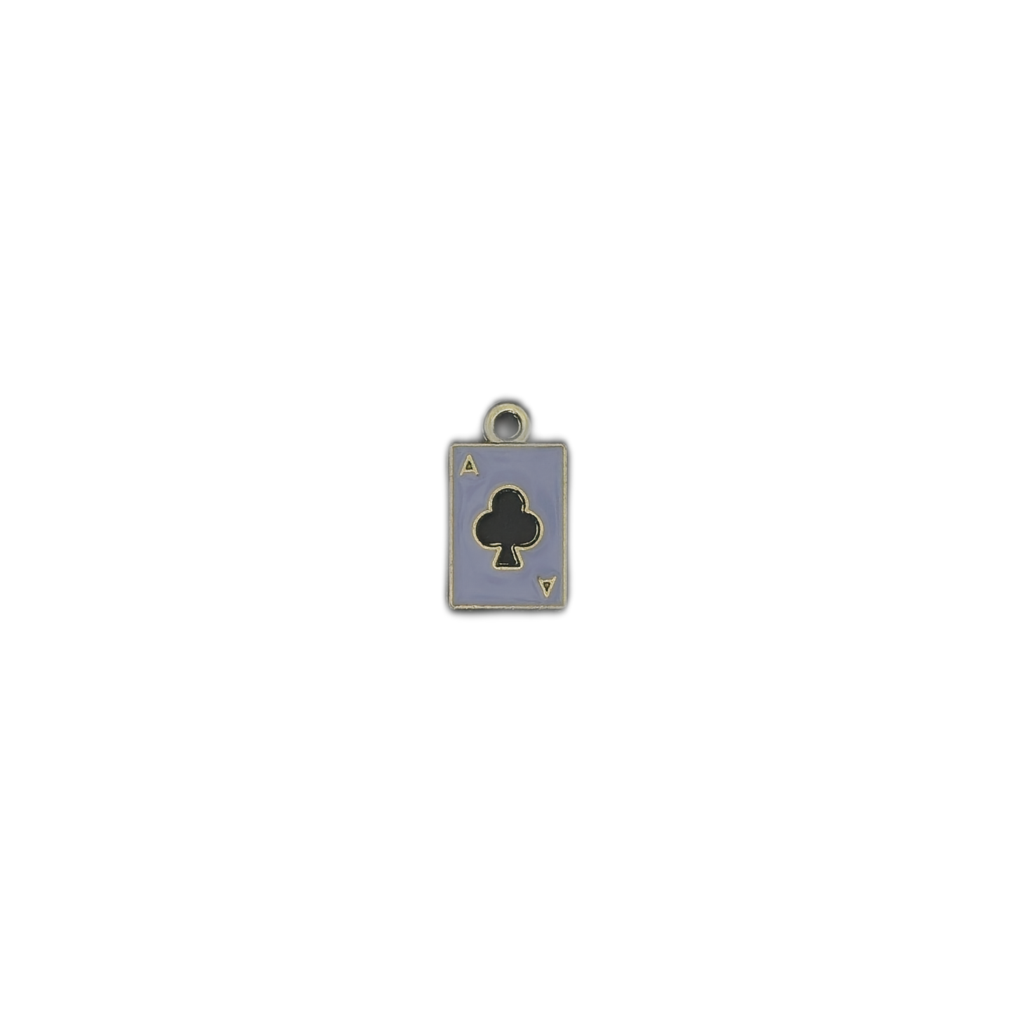 small rectangular ace of clubs playing card charm on a black background