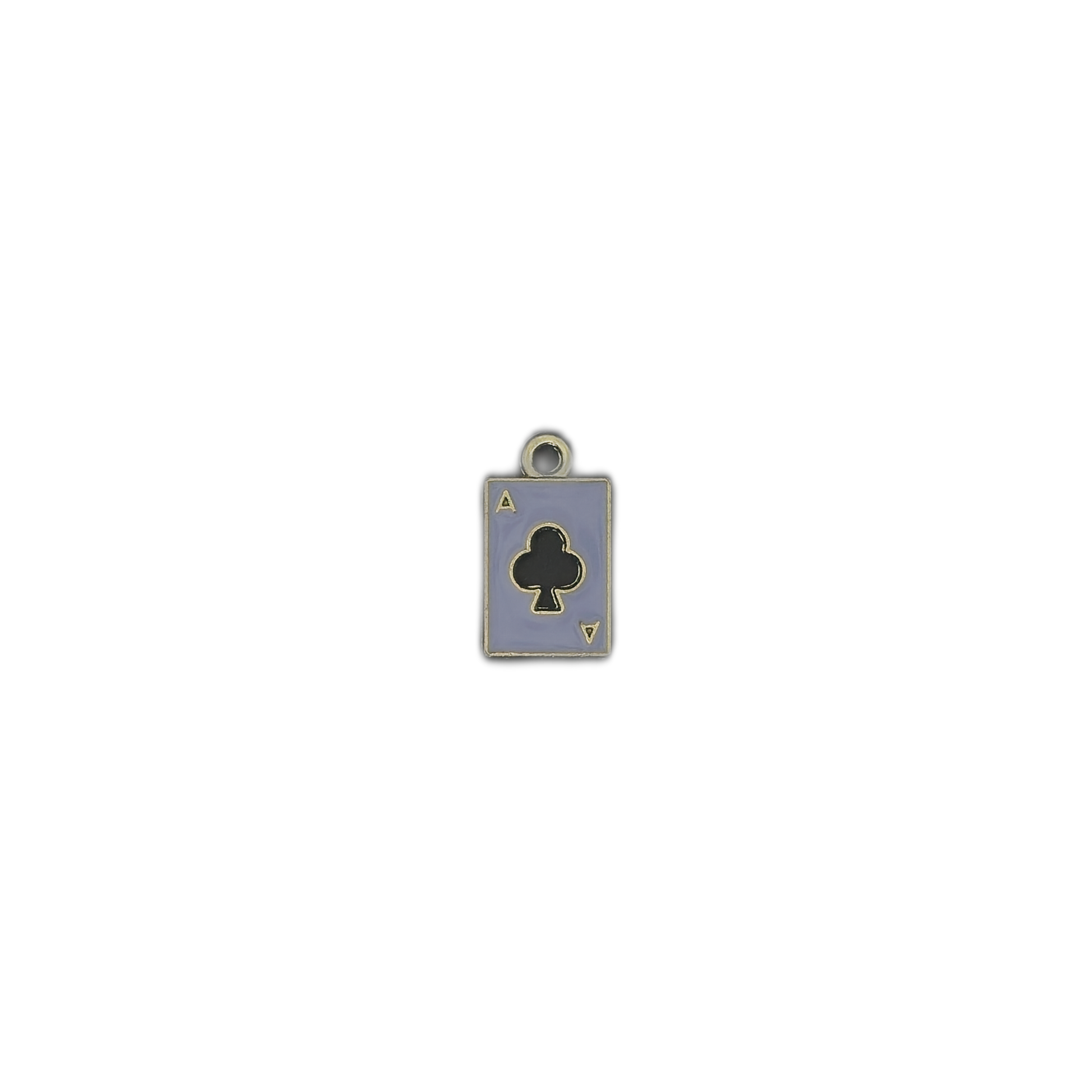 small rectangular ace of clubs playing card charm on a black background