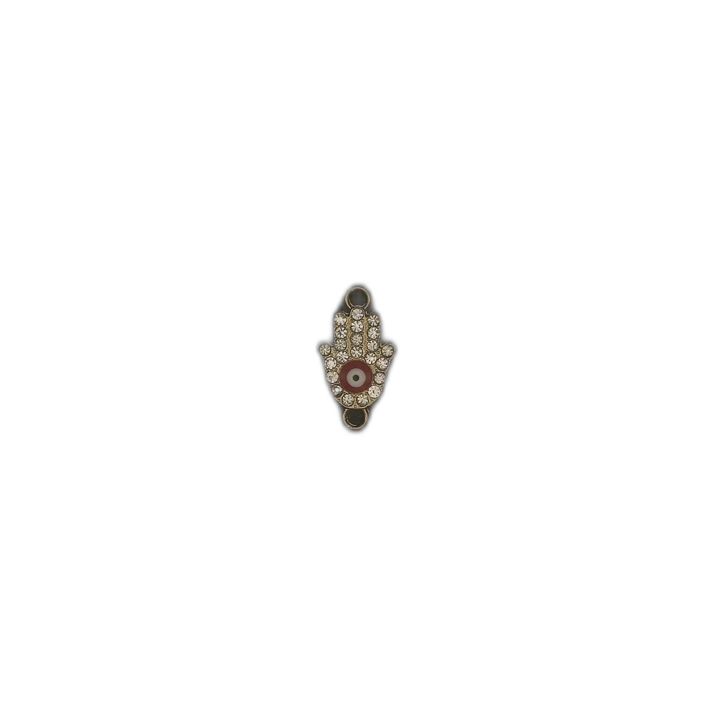 small rhinestone hamsa hand charm centered on black background