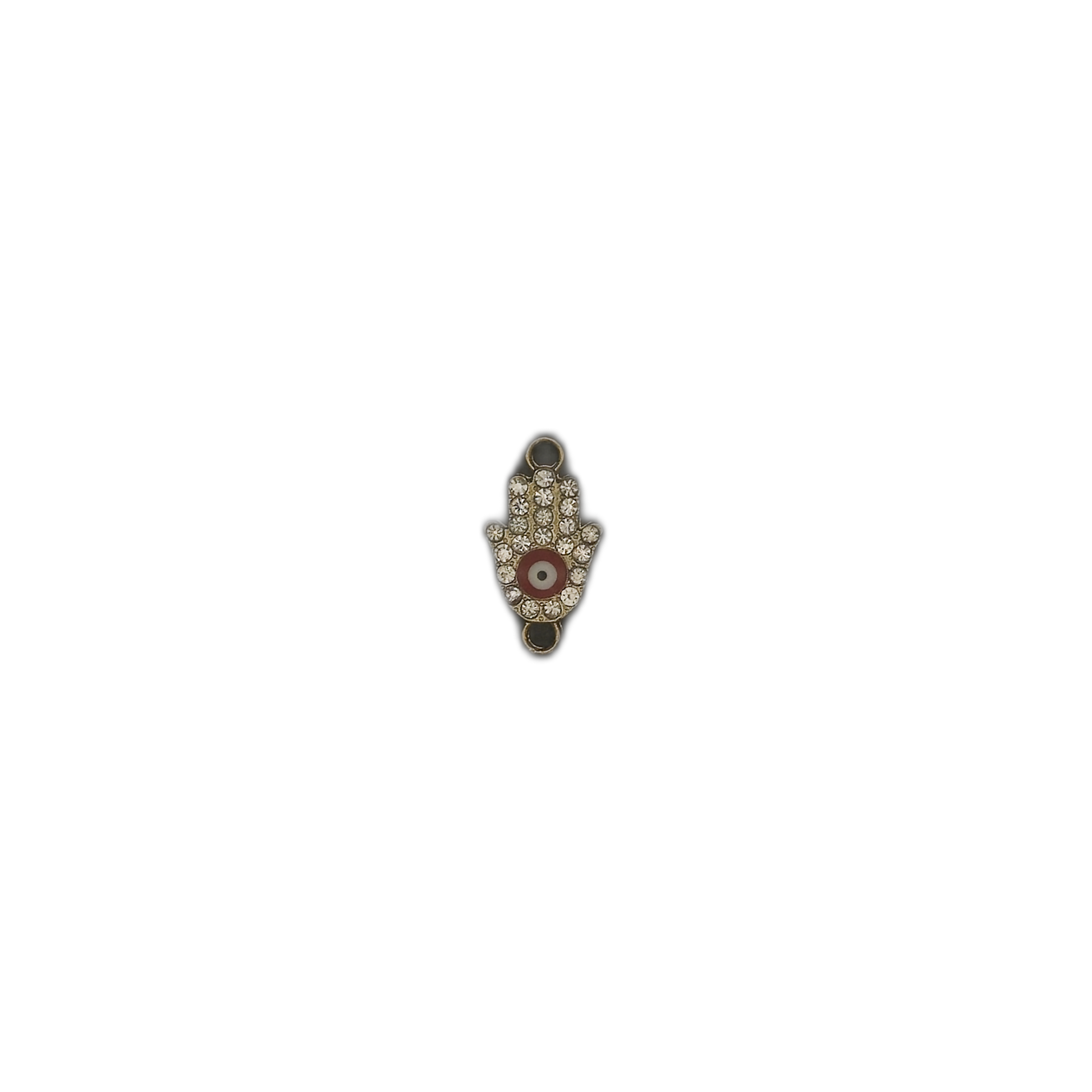 small rhinestone hamsa hand charm centered on black background