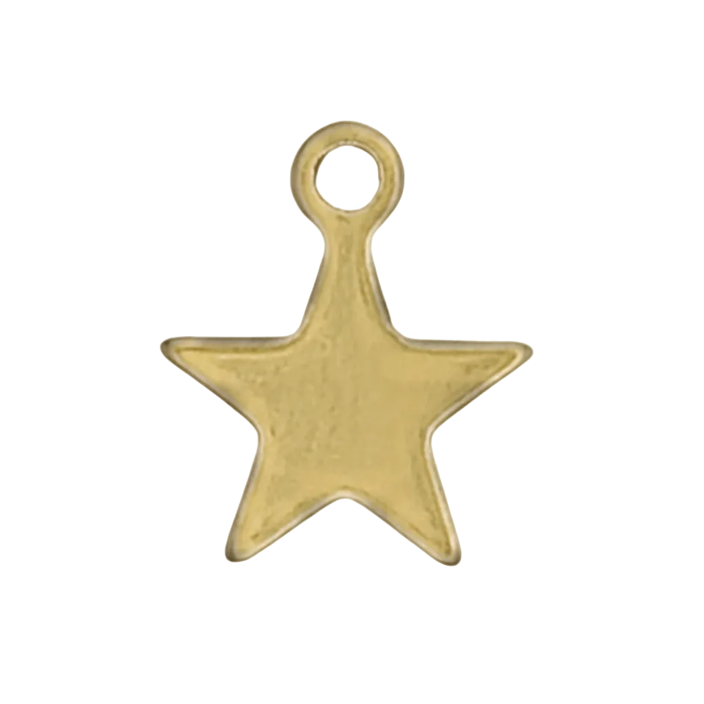 close-up of a small gold star charm on a black background