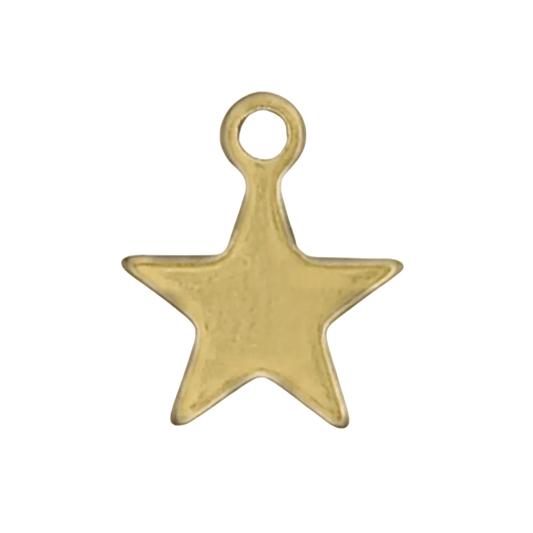 close-up of a small gold star charm on a black background