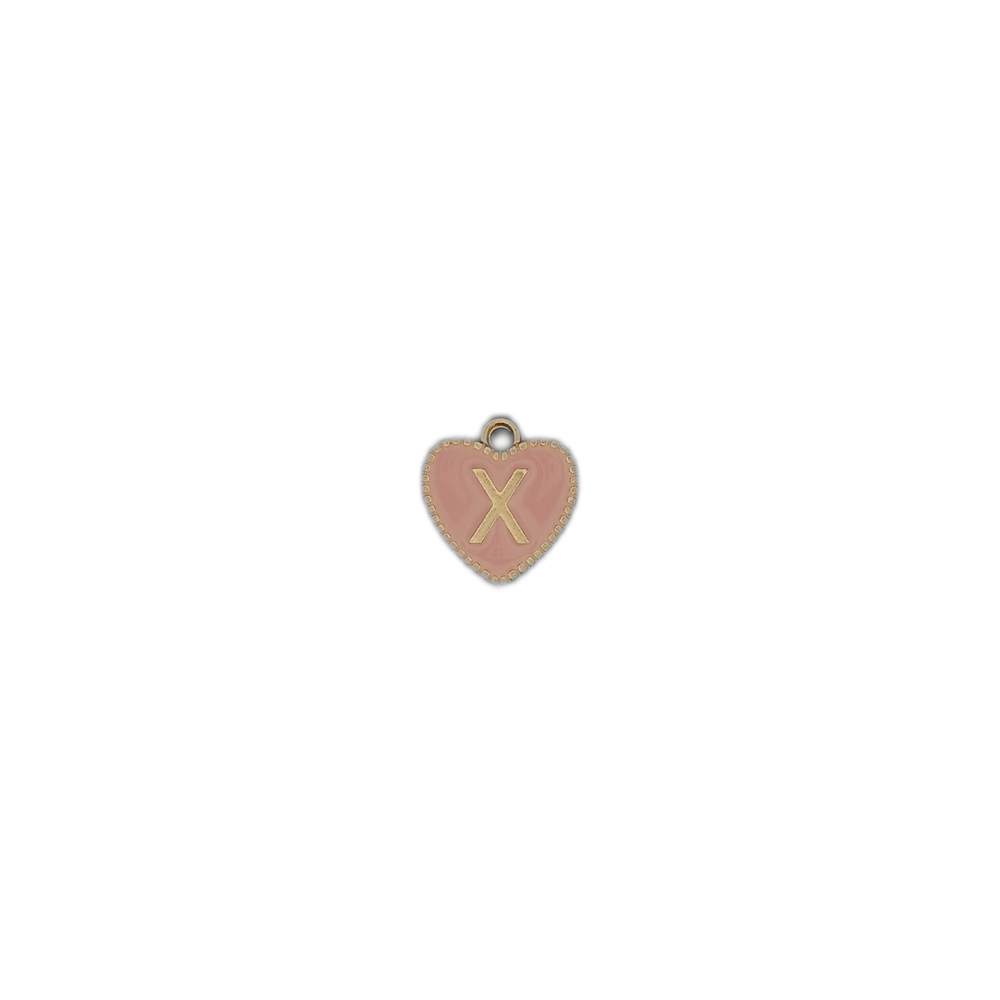 small pink heart letter X charm on a black background