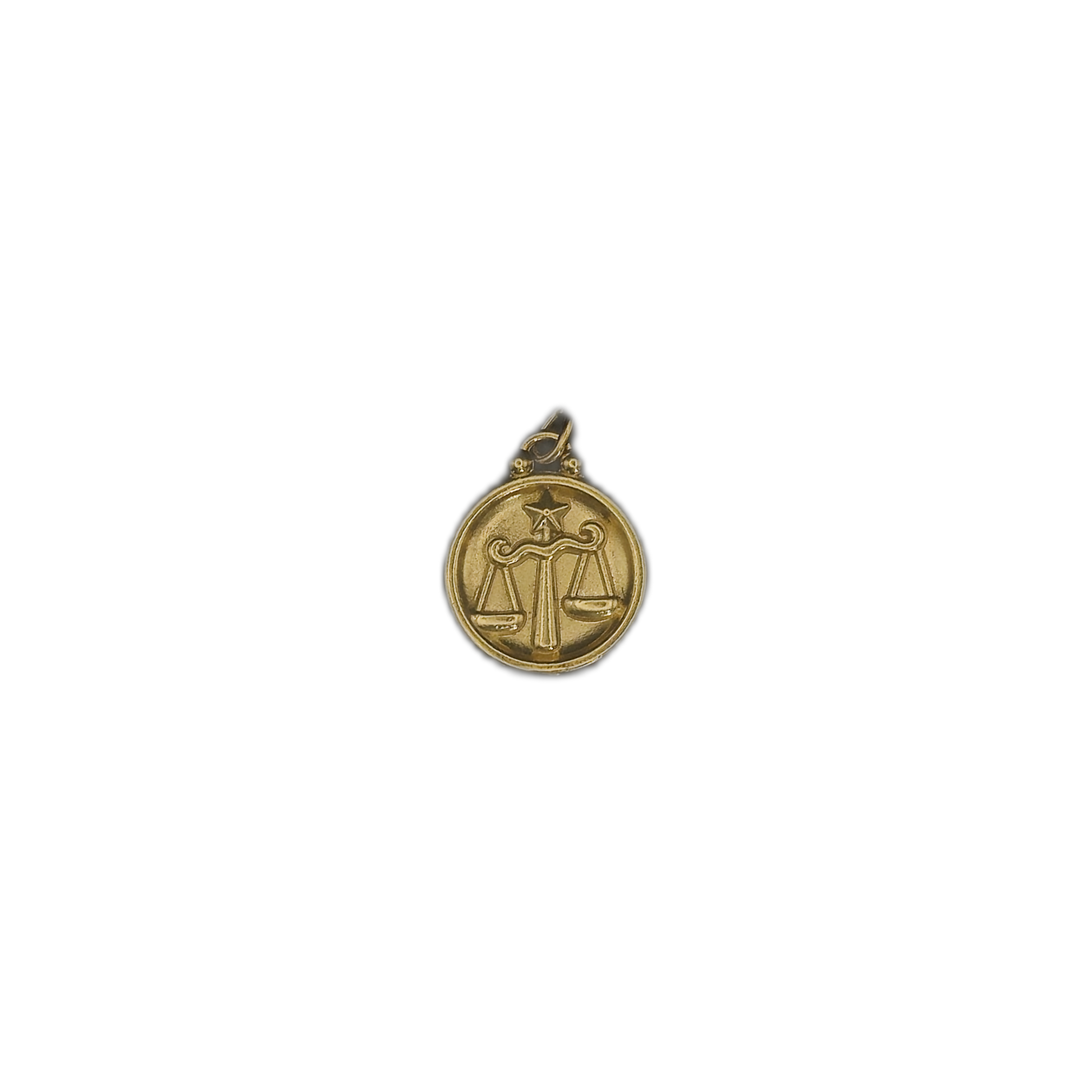 gold round Libra scales charm centered on black background