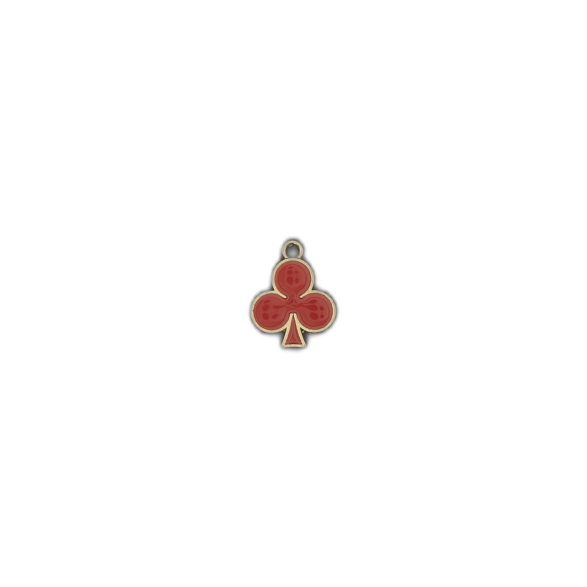 small red clubs symbol charm centered on a black background