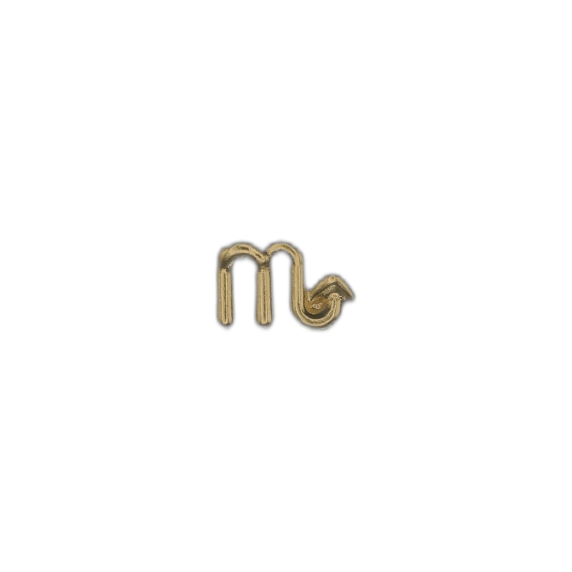 Small gold Scorpio glyph charm centered on black background.