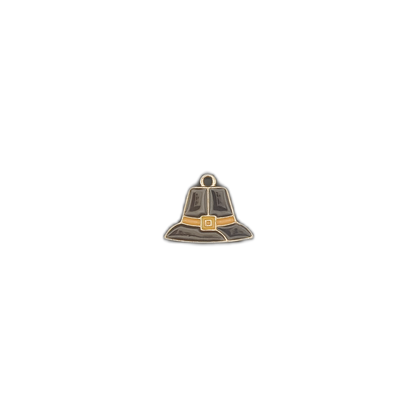 small pilgrim hat charm centered on a black background