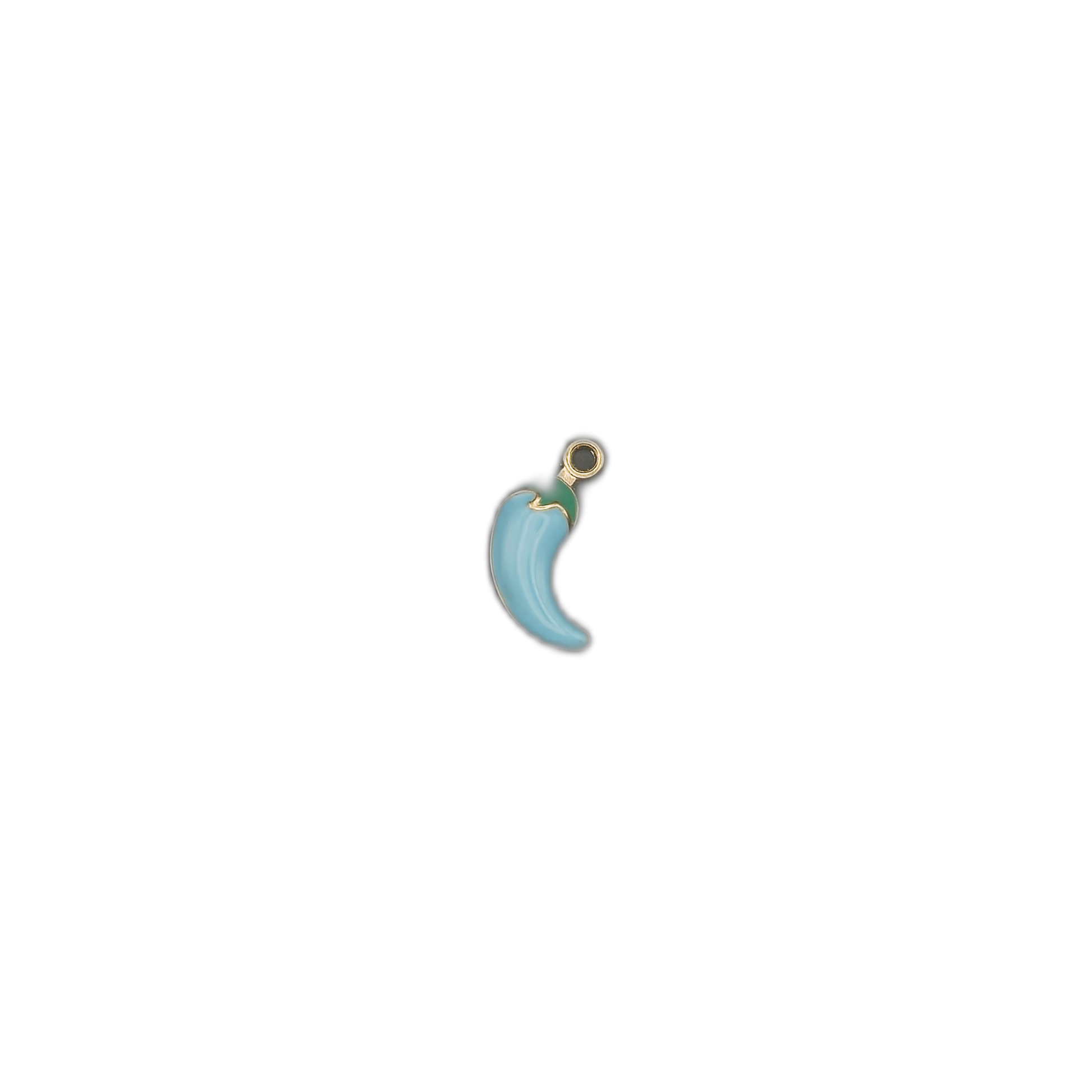 small light blue chili pepper charm centered on a black background