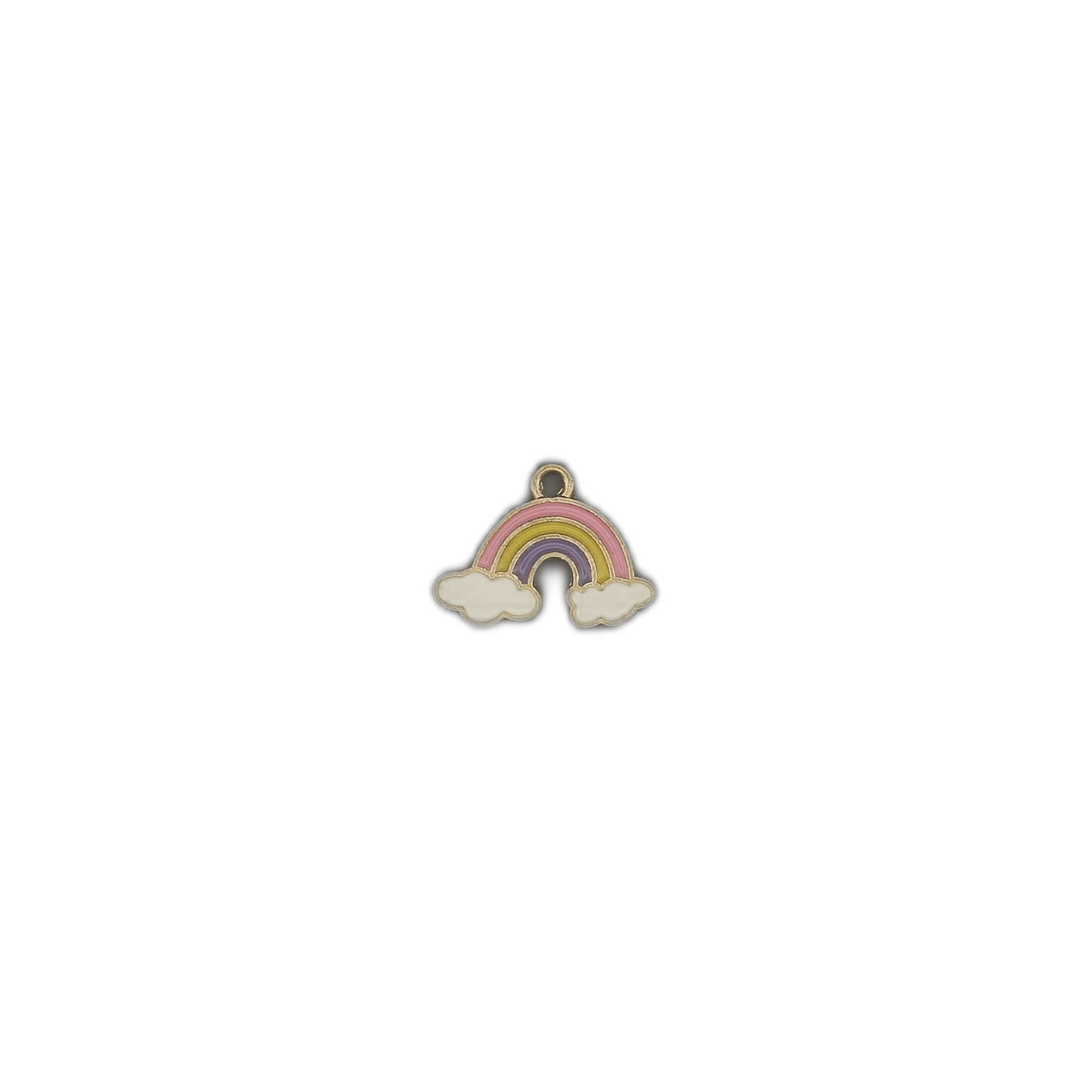 small rainbow and clouds charm centered on black background