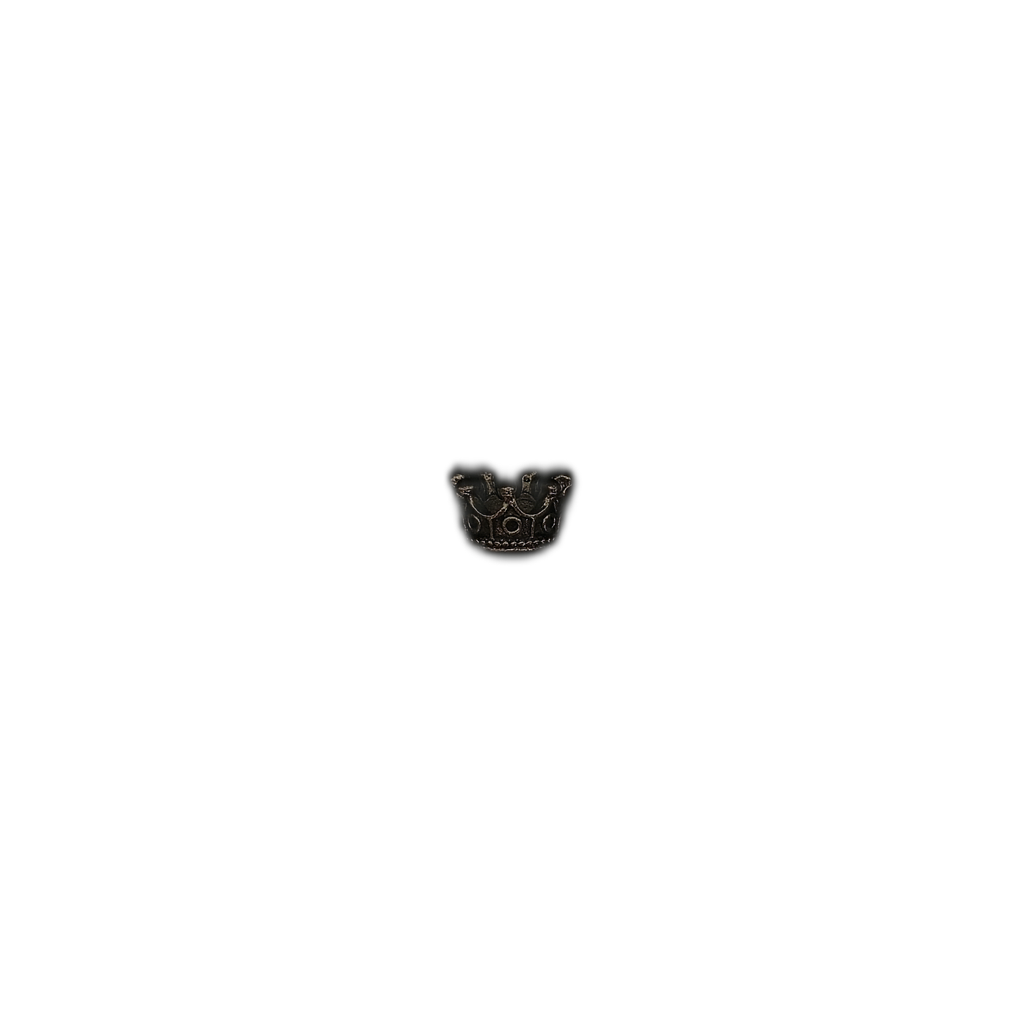 small dark silver crown charm centered on black background