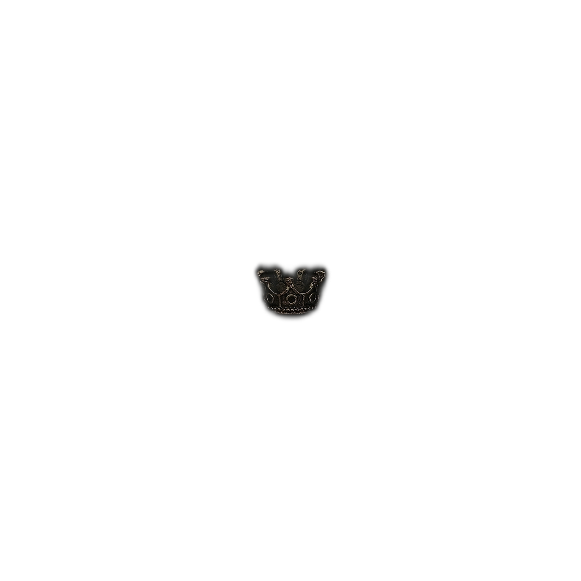 small dark silver crown charm centered on black background