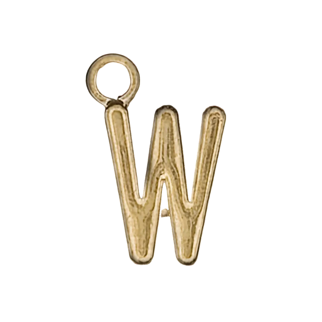 close-up of gold-tone letter W charm