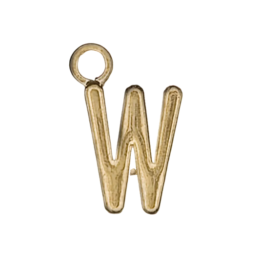 close-up of gold-tone letter W charm