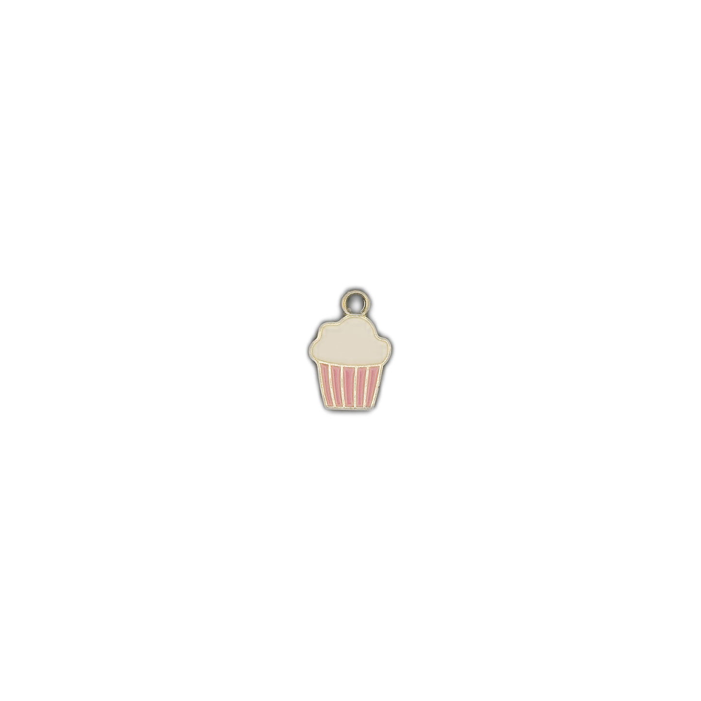 small cupcake enamel charm centered on black background