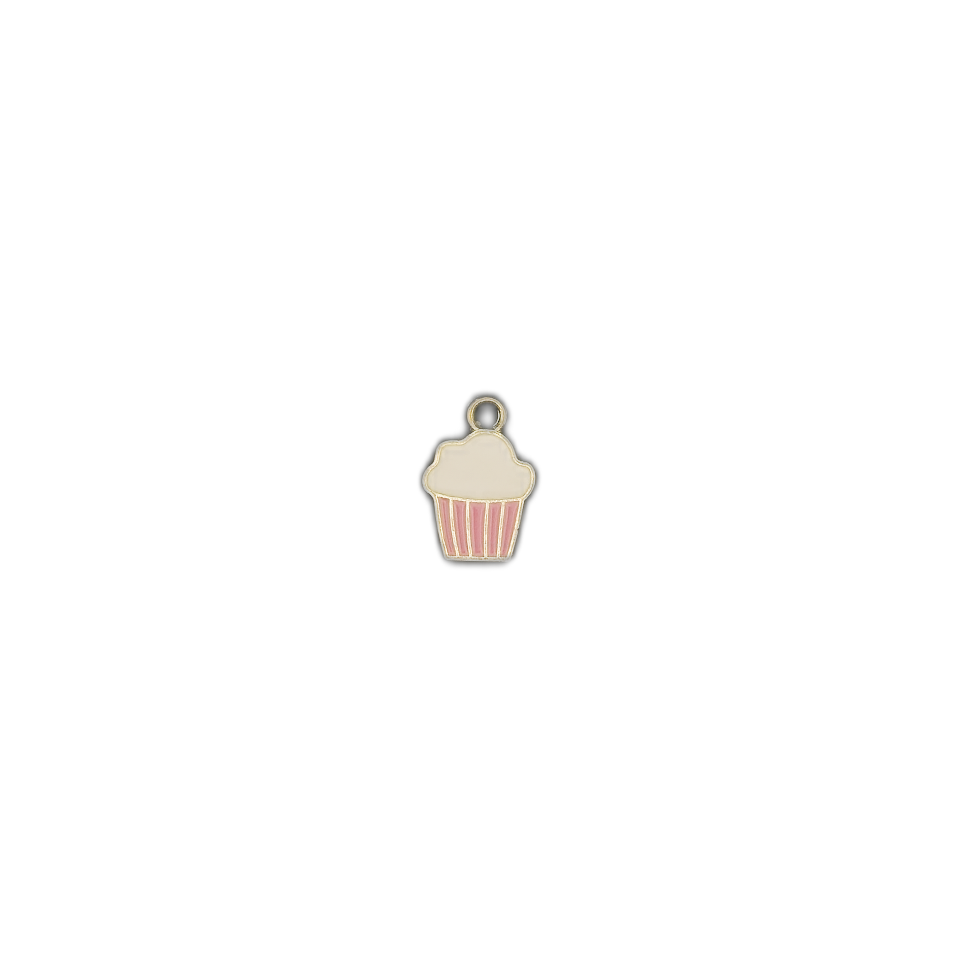 small cupcake enamel charm centered on black background