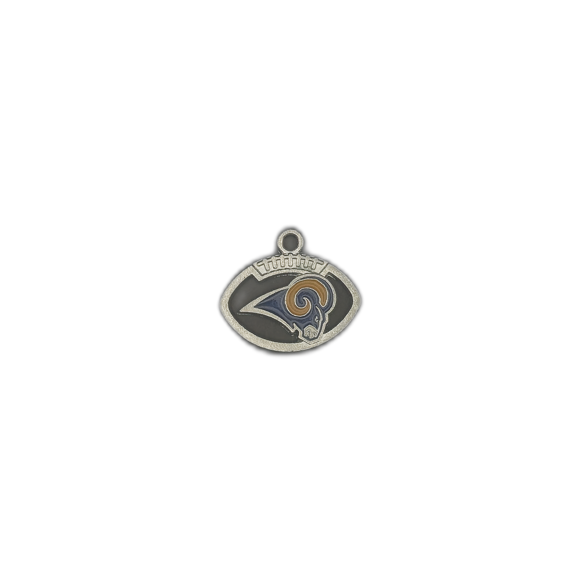small football-shaped ram head charm centered on black background