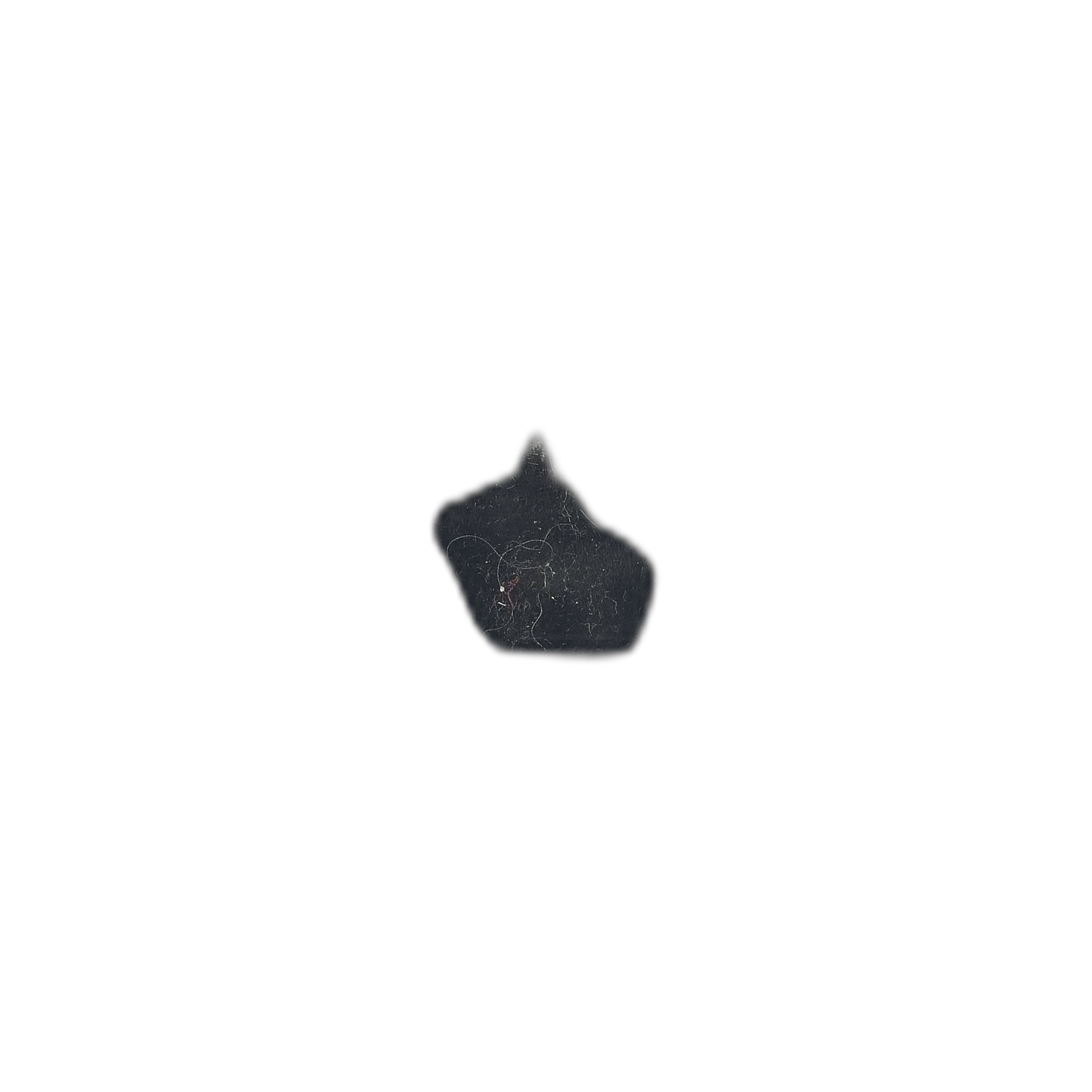 small black pebble-shaped charm centered on a black background