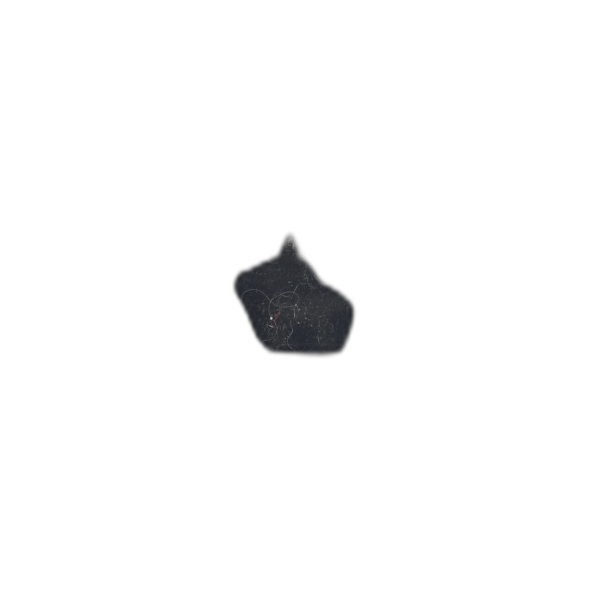 small black pebble-shaped charm centered on a black background