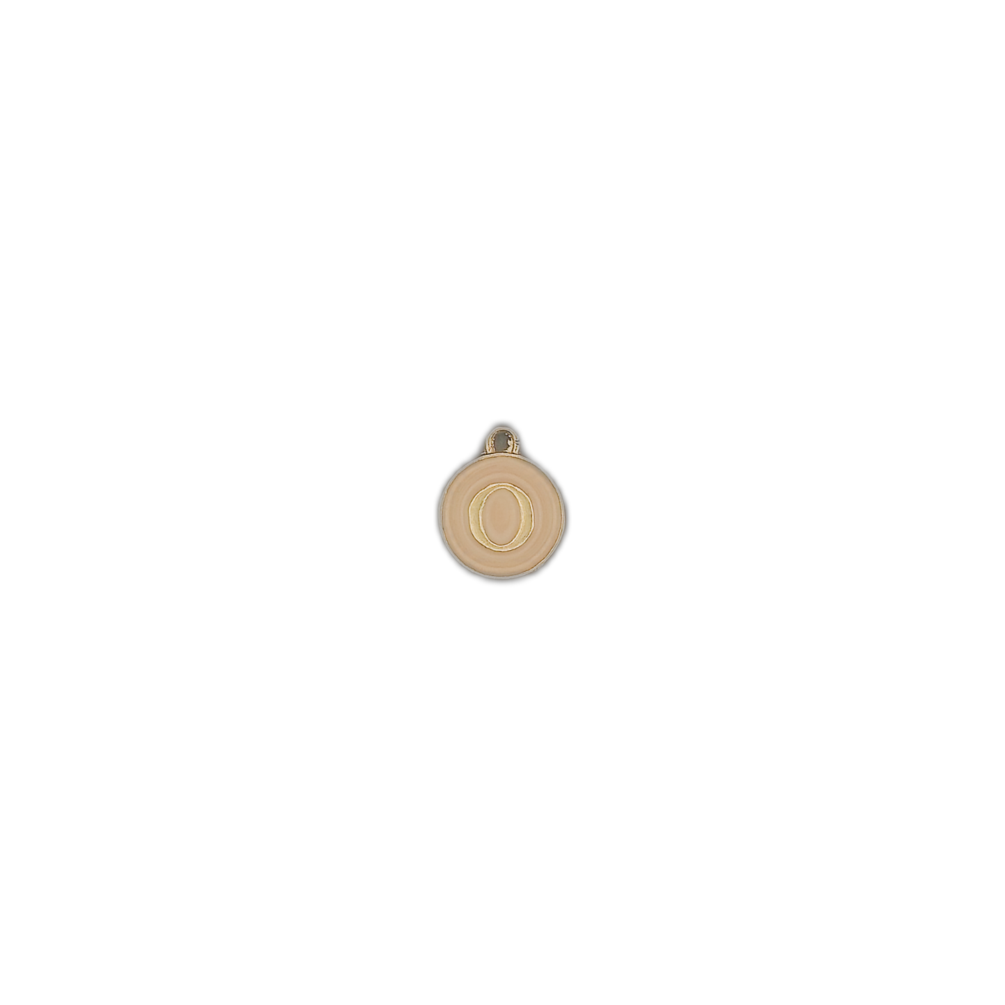 small round beige letter O charm on black background