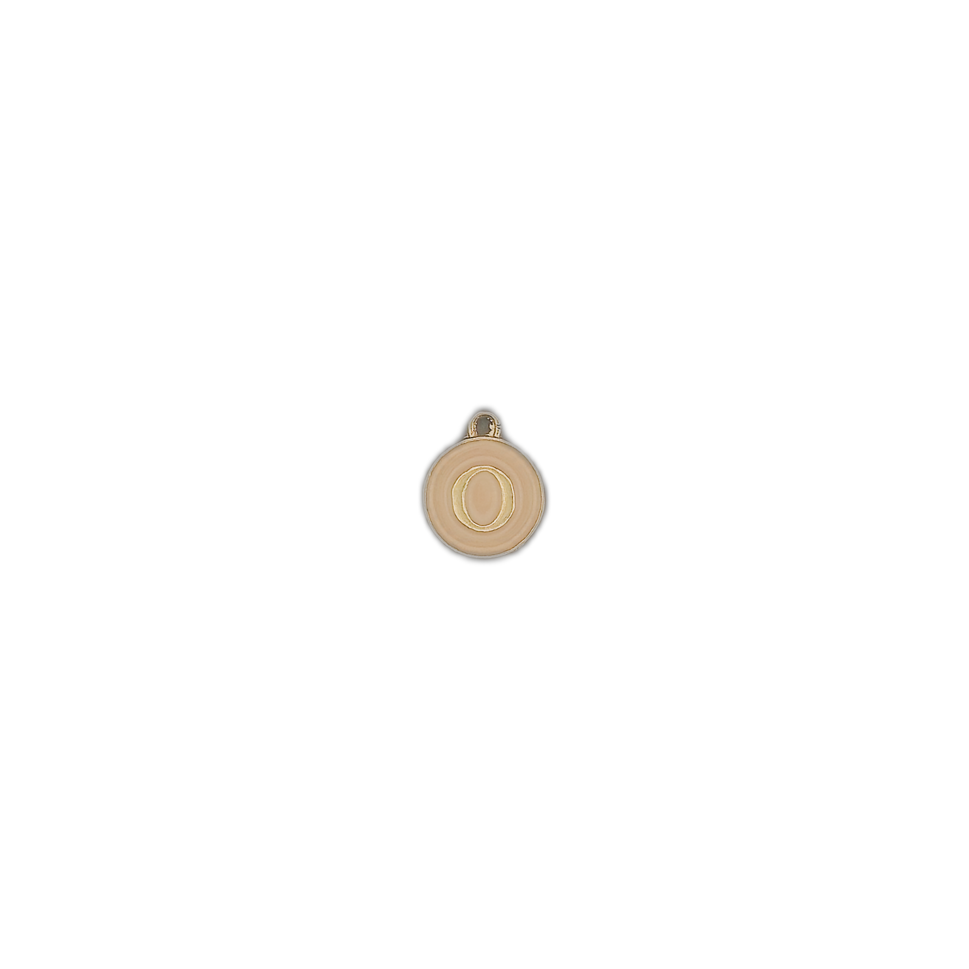 small round beige letter O charm on black background